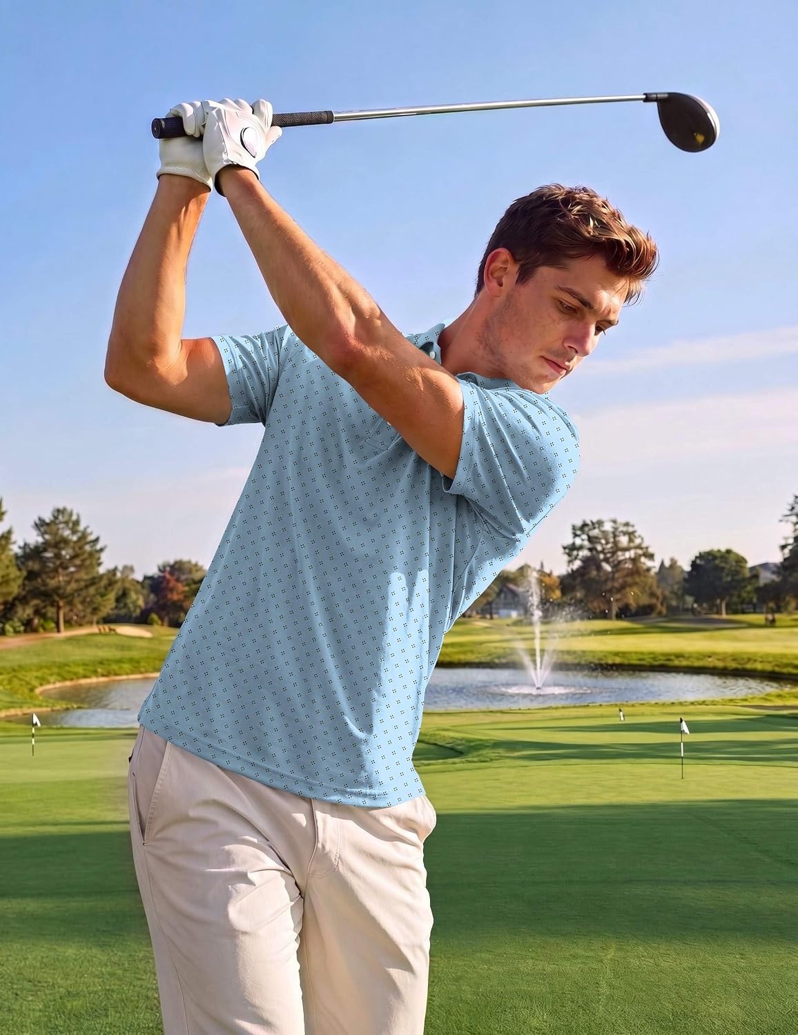 image:imageCOOFANDY Mens Golf Polo Shirts Short Sleeve Quick Dry Moisture Wicking Performance Collared Golf Shirt for MenMicro Geometric