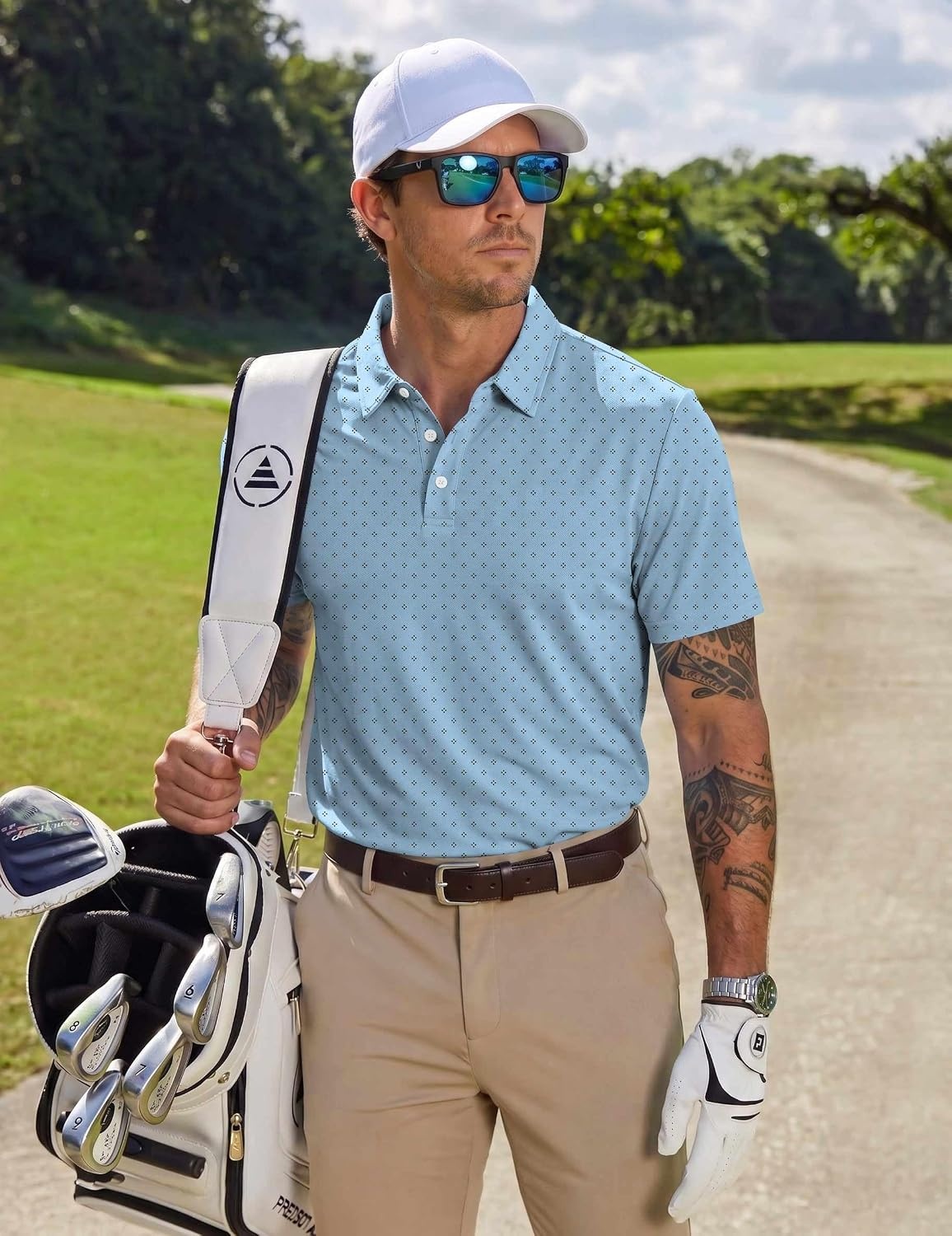 image:imageCOOFANDY Mens Golf Polo Shirts Short Sleeve Quick Dry Moisture Wicking Performance Collared Golf Shirt for MenMicro Geometric