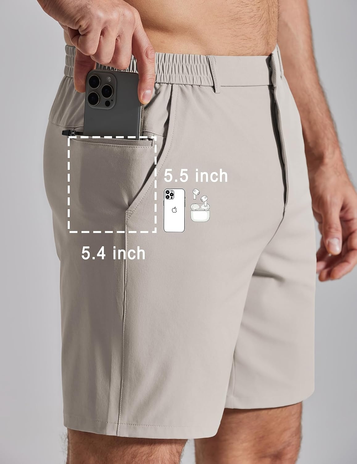 image:imageCOOFANDY Mens Golf Shorts 7 Lightweight Elastic Waistband Casual Shorts Stretch Shorts for Men Zipper Pockets Quick Dry Durable and AntiPilling Summer Beach ShortsLight Khaki