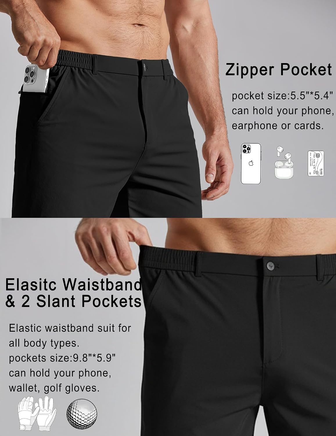 image:imageCOOFANDY Mens Golf Shorts 7 Lightweight Elastic Waistband Casual Shorts Stretch Shorts for Men Zipper Pockets Quick Dry Durable and AntiPilling Summer Beach ShortsBlack