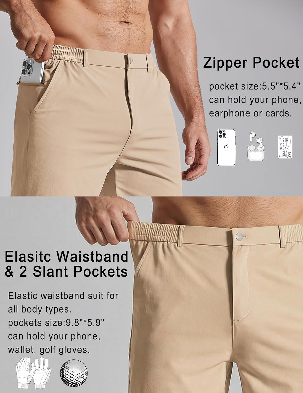 image:imageCOOFANDY Mens Golf Shorts 7 Lightweight Elastic Waistband Casual Shorts Stretch Shorts for Men Zipper Pockets Quick Dry Durable and AntiPilling Summer Beach ShortsKhaki