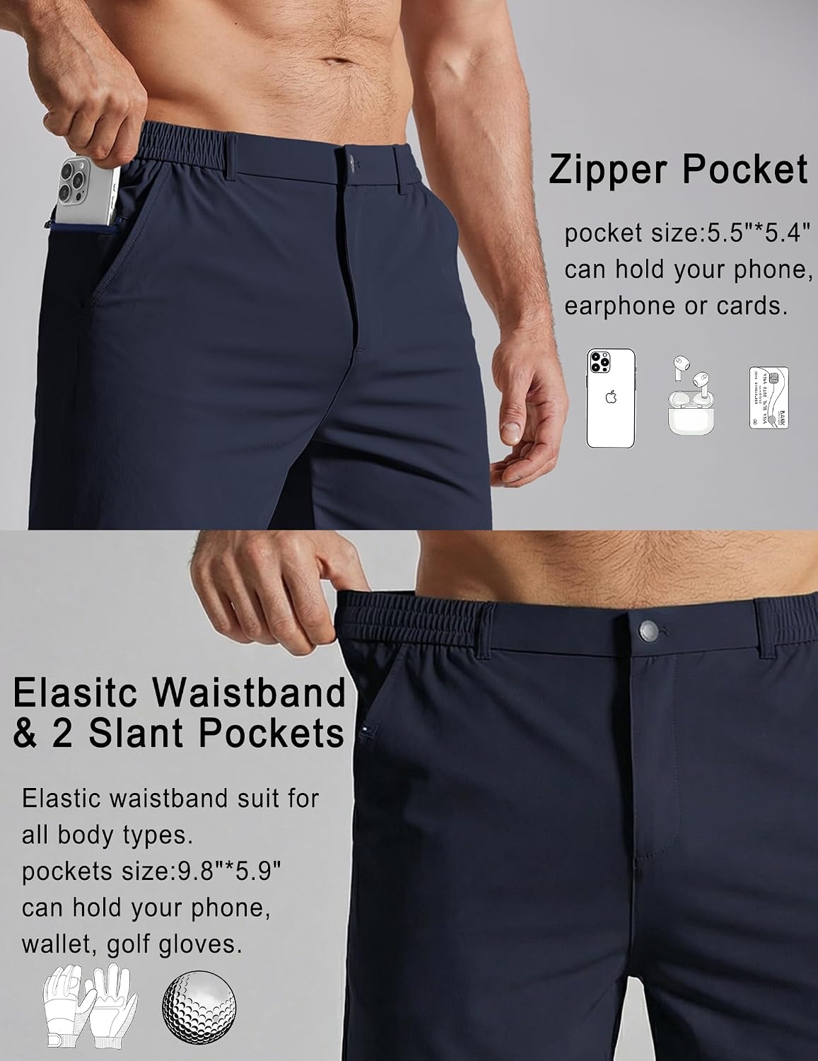 image:imageCOOFANDY Mens Golf Shorts 7 Lightweight Elastic Waistband Casual Shorts Stretch Shorts for Men Zipper Pockets Quick Dry Durable and AntiPilling Summer Beach ShortsNavy Blue