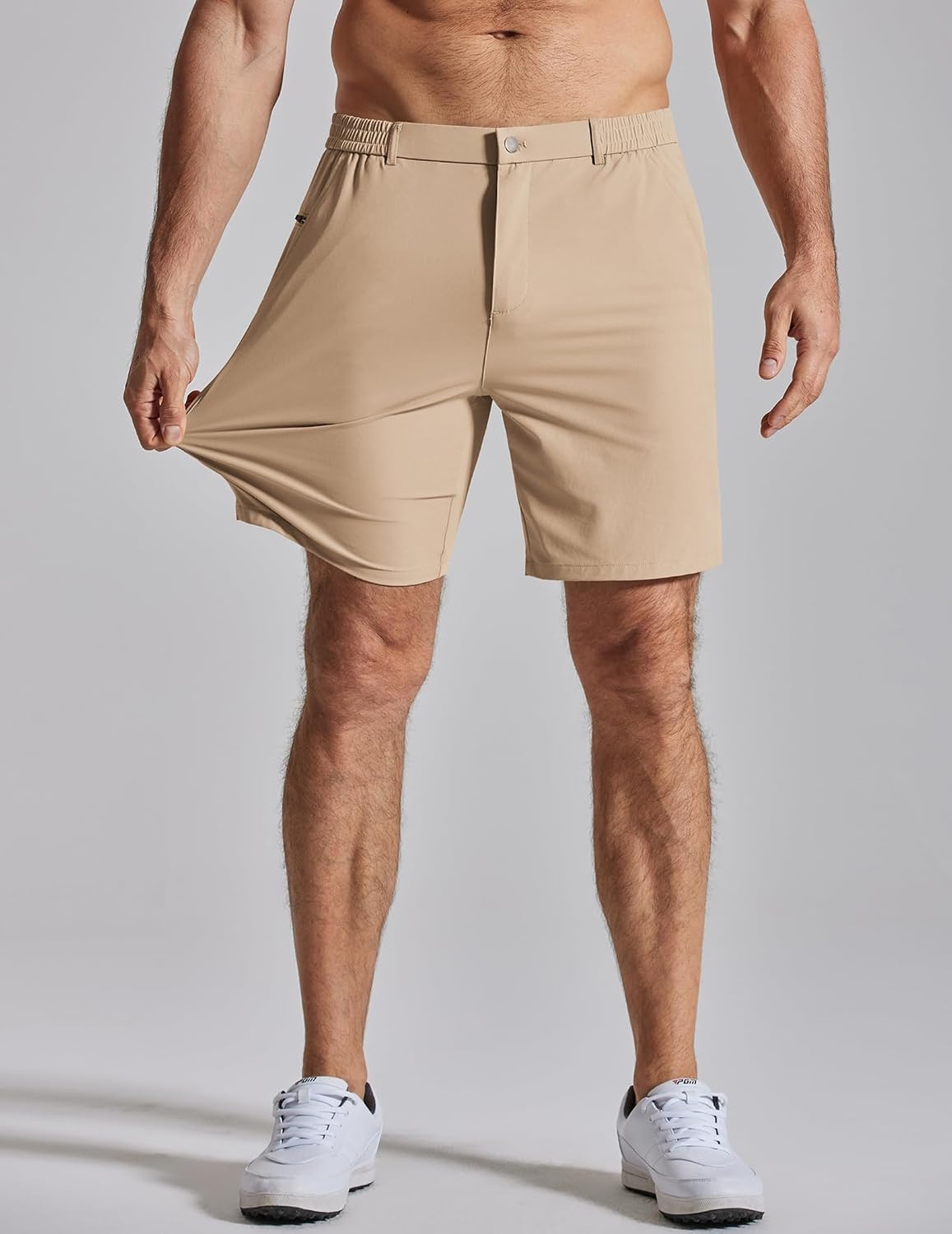 image:imageCOOFANDY Mens Golf Shorts 7 Lightweight Elastic Waistband Casual Shorts Stretch Shorts for Men Zipper Pockets Quick Dry Durable and AntiPilling Summer Beach ShortsKhaki