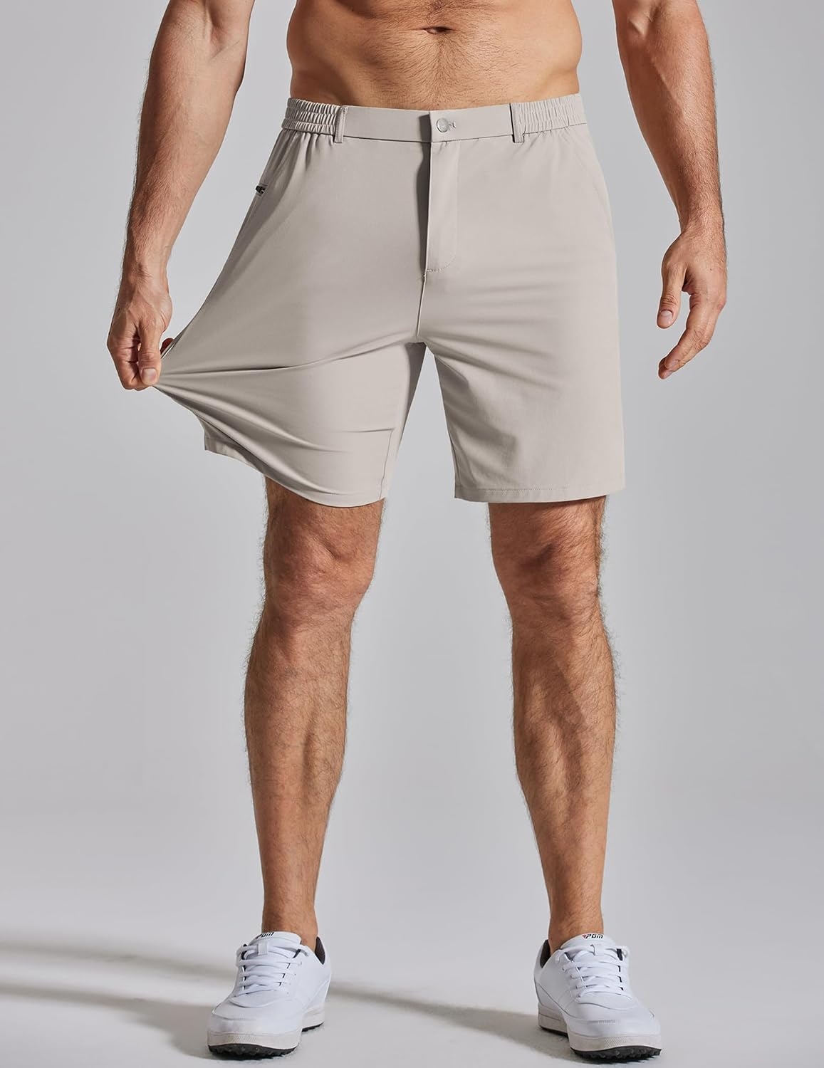 image:imageCOOFANDY Mens Golf Shorts 7 Lightweight Elastic Waistband Casual Shorts Stretch Shorts for Men Zipper Pockets Quick Dry Durable and AntiPilling Summer Beach ShortsLight Khaki