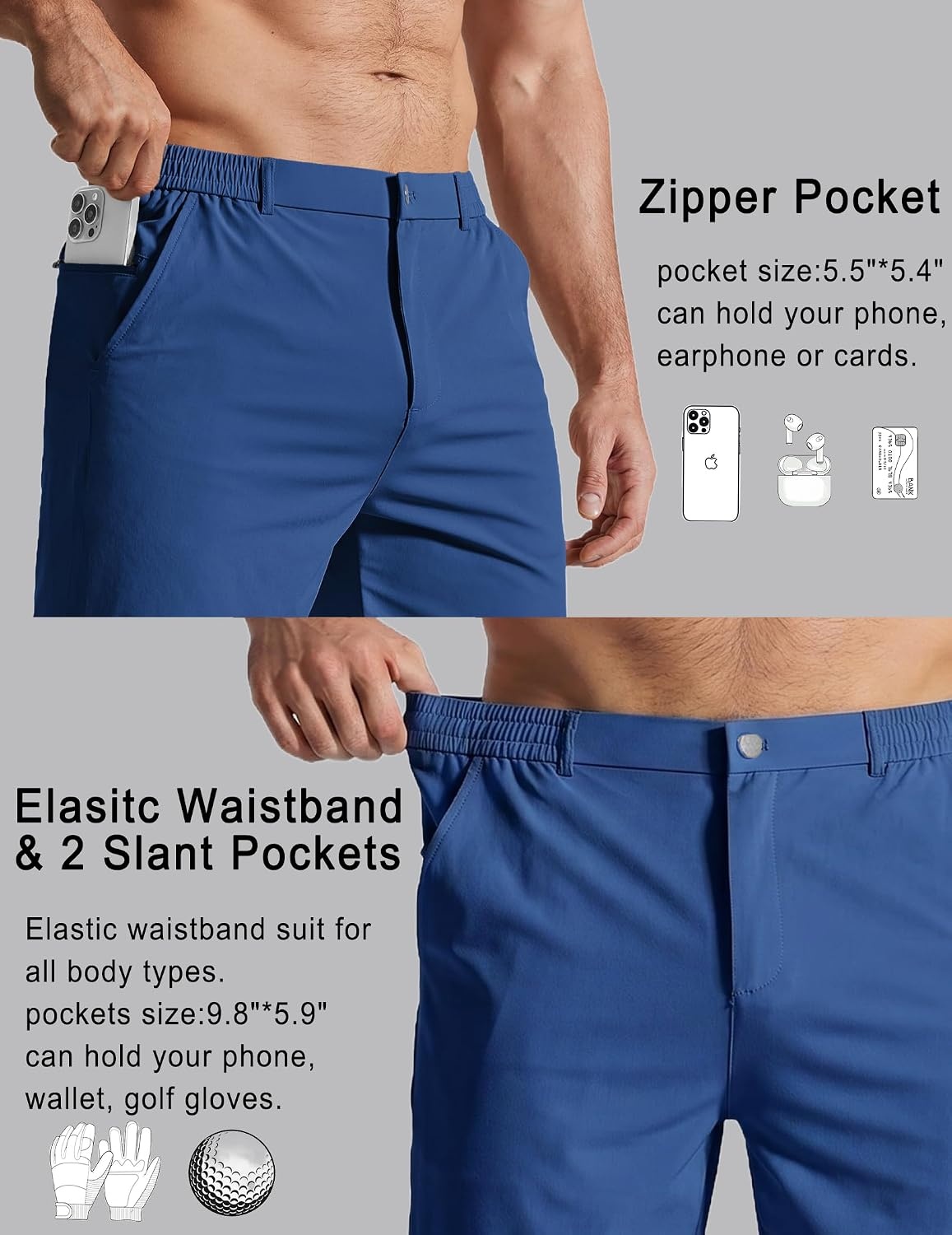 image:imageCOOFANDY Mens Golf Shorts 7 Lightweight Elastic Waistband Casual Shorts Stretch Shorts for Men Zipper Pockets Quick Dry Durable and AntiPilling Summer Beach ShortsNavy