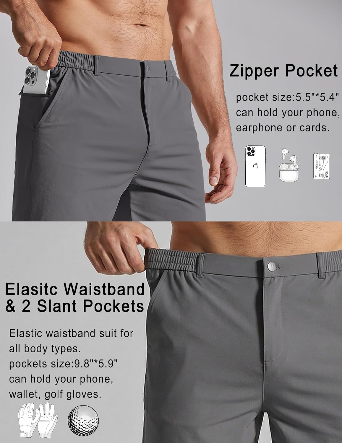 image:imageCOOFANDY Mens Golf Shorts 7 Lightweight Elastic Waistband Casual Shorts Stretch Shorts for Men Zipper Pockets Quick Dry Durable and AntiPilling Summer Beach ShortsDark Grey