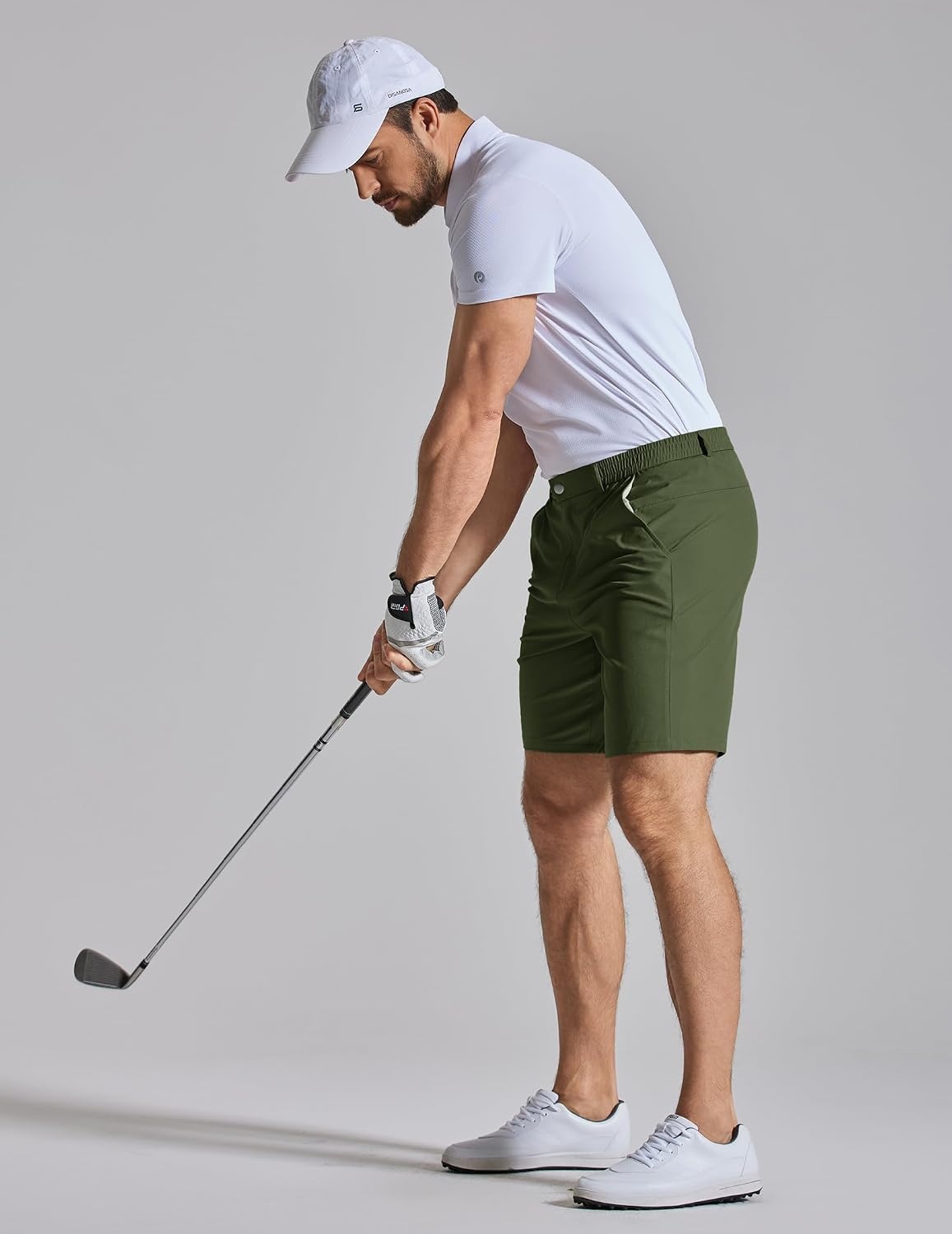 image:imageCOOFANDY Mens Golf Shorts 7 Lightweight Elastic Waistband Casual Shorts Stretch Shorts for Men Zipper Pockets Quick Dry Durable and AntiPilling Summer Beach ShortsArmy Green