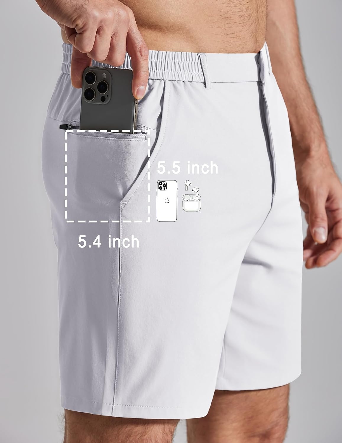 image:imageCOOFANDY Mens Golf Shorts 7 Lightweight Elastic Waistband Casual Shorts Stretch Shorts for Men Zipper Pockets Quick Dry Durable and AntiPilling Summer Beach ShortsWhite