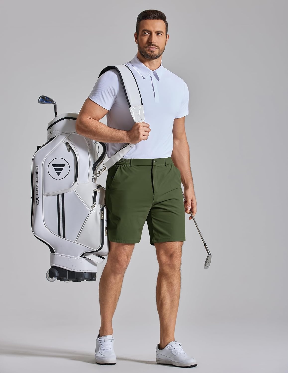 image:imageCOOFANDY Mens Golf Shorts 7 Lightweight Elastic Waistband Casual Shorts Stretch Shorts for Men Zipper Pockets Quick Dry Durable and AntiPilling Summer Beach ShortsArmy Green