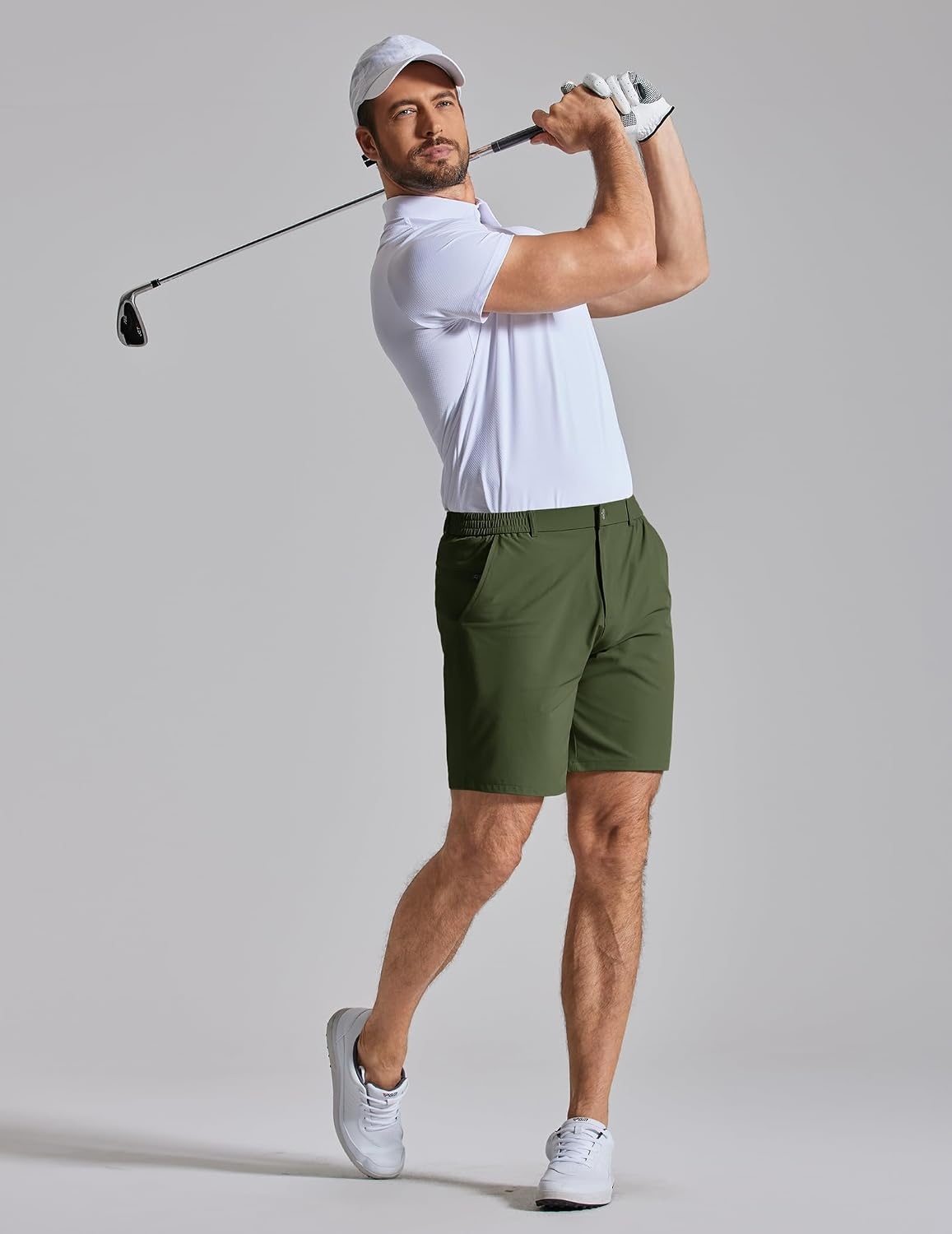 image:imageCOOFANDY Mens Golf Shorts 7 Lightweight Elastic Waistband Casual Shorts Stretch Shorts for Men Zipper Pockets Quick Dry Durable and AntiPilling Summer Beach ShortsArmy Green