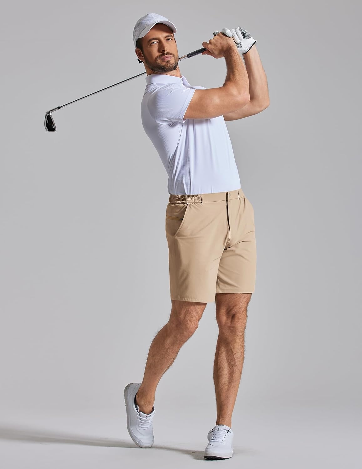 image:imageCOOFANDY Mens Golf Shorts 7 Lightweight Elastic Waistband Casual Shorts Stretch Shorts for Men Zipper Pockets Quick Dry Durable and AntiPilling Summer Beach ShortsKhaki