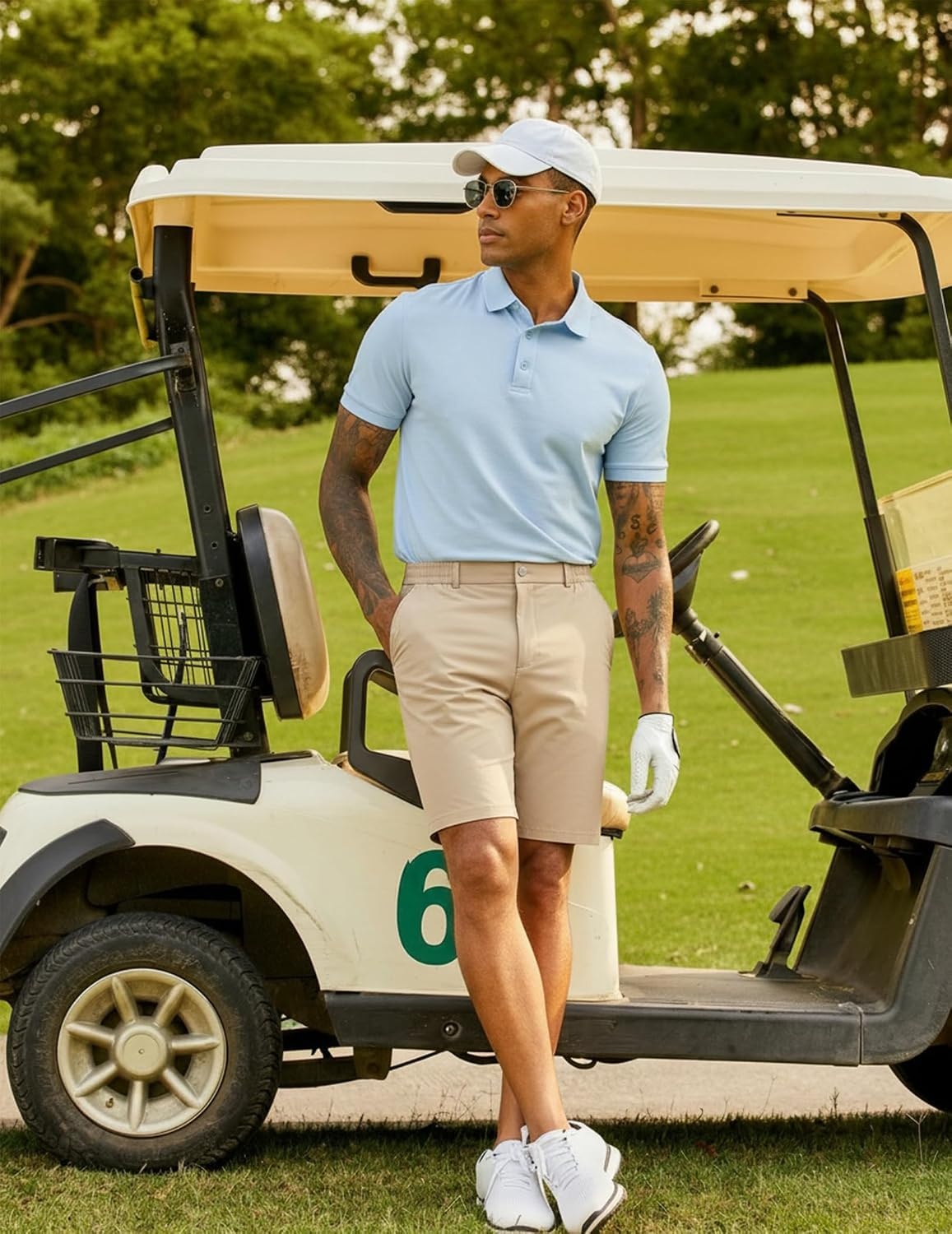 image:imageCOOFANDY Mens Golf Shorts 7 Lightweight Elastic Waistband Casual Shorts Stretch Shorts for Men Zipper Pockets Quick Dry Durable and AntiPilling Summer Beach ShortsKhaki