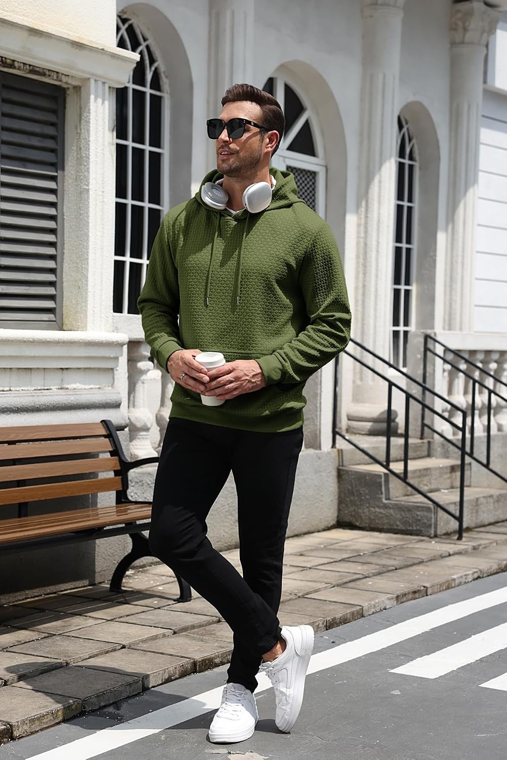 image:imageCOOFANDY Mens Hoodie Pullover Casual Hooded Sweatshirt Kangaroo Pocket Mens Hoodie Lightweight Pullover with Kangaroo Pocket Soft Knit Fabric Ideal for Casual Daily Wear Weekend TravelArmy Green