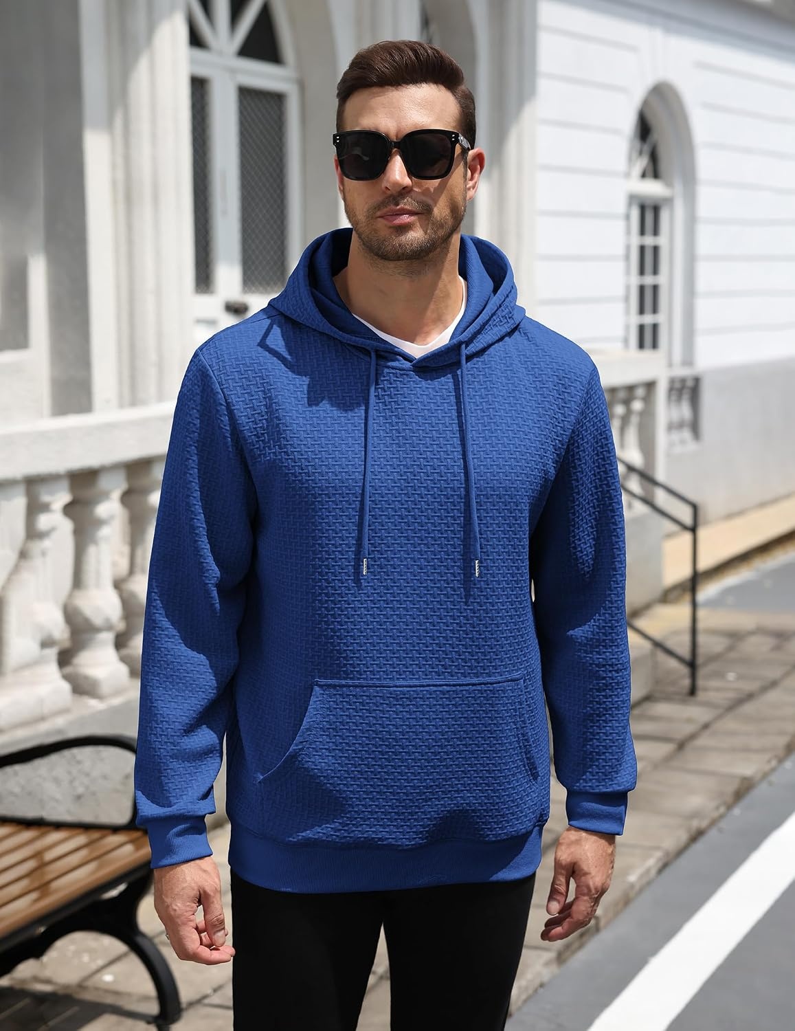 image:imageCOOFANDY Mens Hoodie Pullover Casual Hooded Sweatshirt Kangaroo Pocket Mens Hoodie Lightweight Pullover with Kangaroo Pocket Soft Knit Fabric Ideal for Casual Daily Wear Weekend TravelRoyal Blue