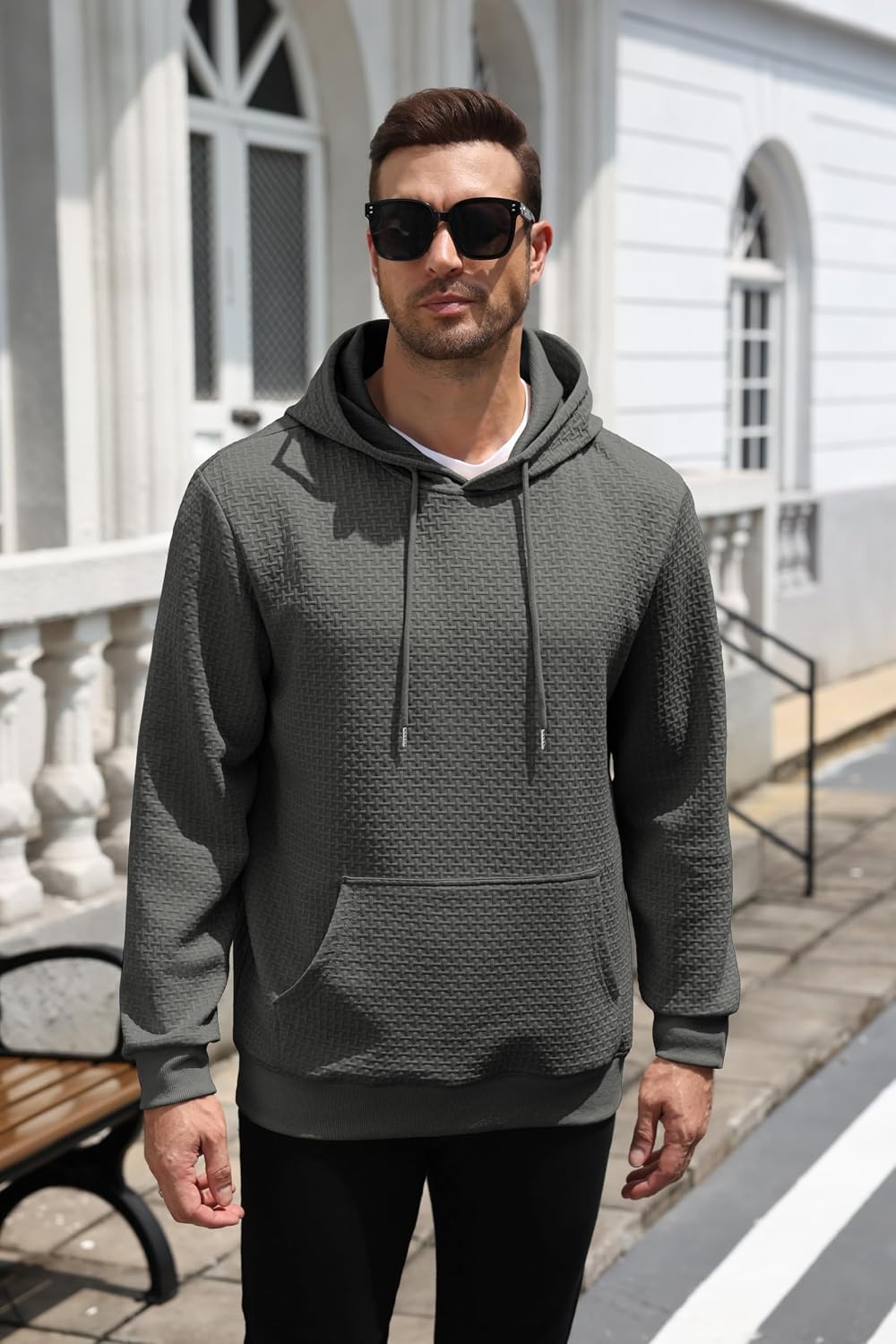 image:imageCOOFANDY Mens Hoodie Pullover Casual Hooded Sweatshirt Kangaroo Pocket Mens Hoodie Lightweight Pullover with Kangaroo Pocket Soft Knit Fabric Ideal for Casual Daily Wear Weekend TravelDark Gray