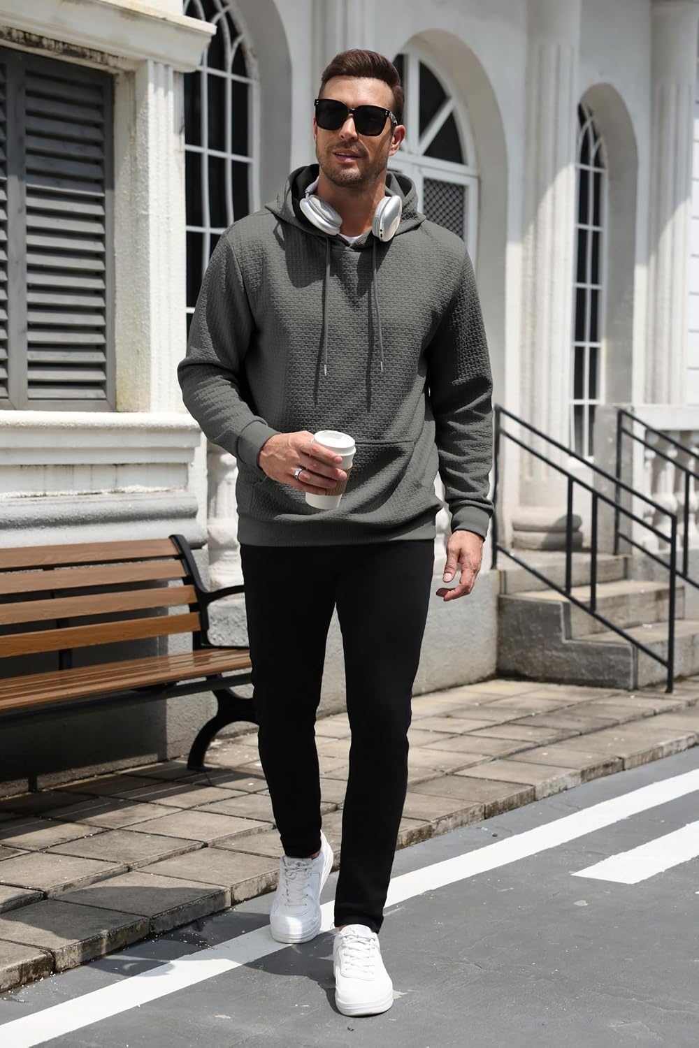 image:imageCOOFANDY Mens Hoodie Pullover Casual Hooded Sweatshirt Kangaroo Pocket Mens Hoodie Lightweight Pullover with Kangaroo Pocket Soft Knit Fabric Ideal for Casual Daily Wear Weekend TravelDark Gray
