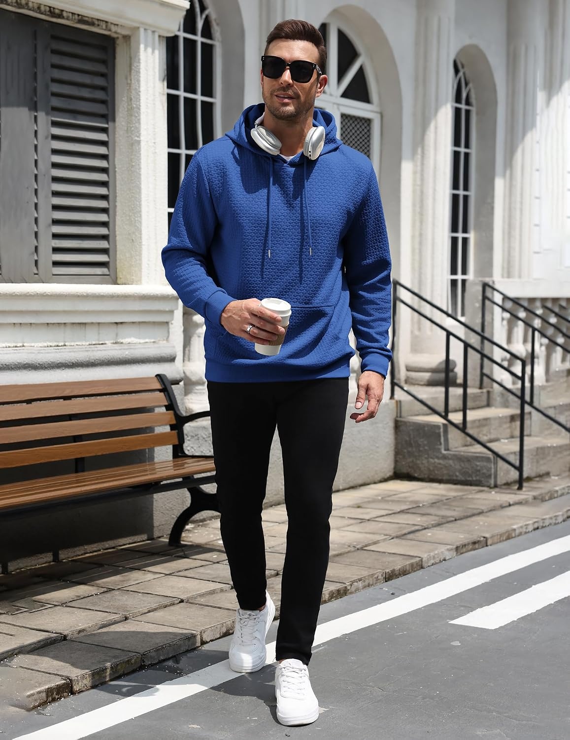 image:imageCOOFANDY Mens Hoodie Pullover Casual Hooded Sweatshirt Kangaroo Pocket Mens Hoodie Lightweight Pullover with Kangaroo Pocket Soft Knit Fabric Ideal for Casual Daily Wear Weekend TravelRoyal Blue
