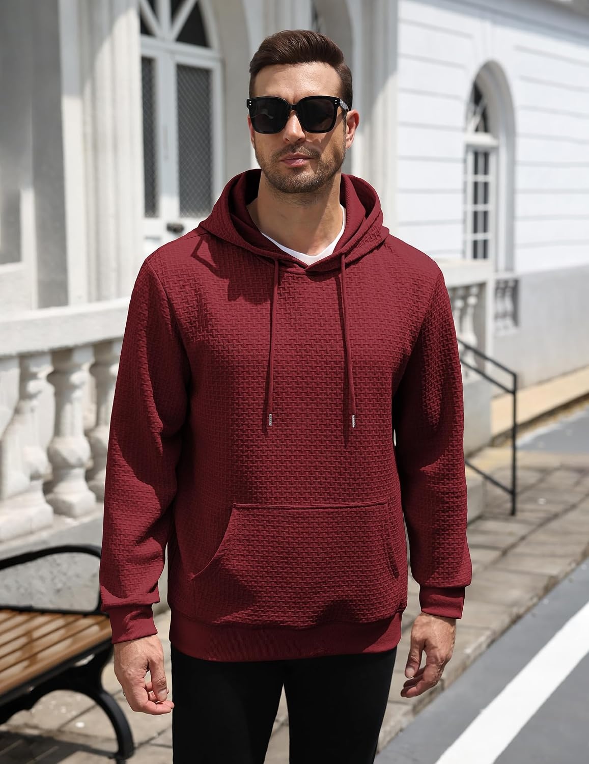 image:imageCOOFANDY Mens Hoodie Pullover Casual Hooded Sweatshirt Kangaroo Pocket Mens Hoodie Lightweight Pullover with Kangaroo Pocket Soft Knit Fabric Ideal for Casual Daily Wear Weekend TravelWine Red