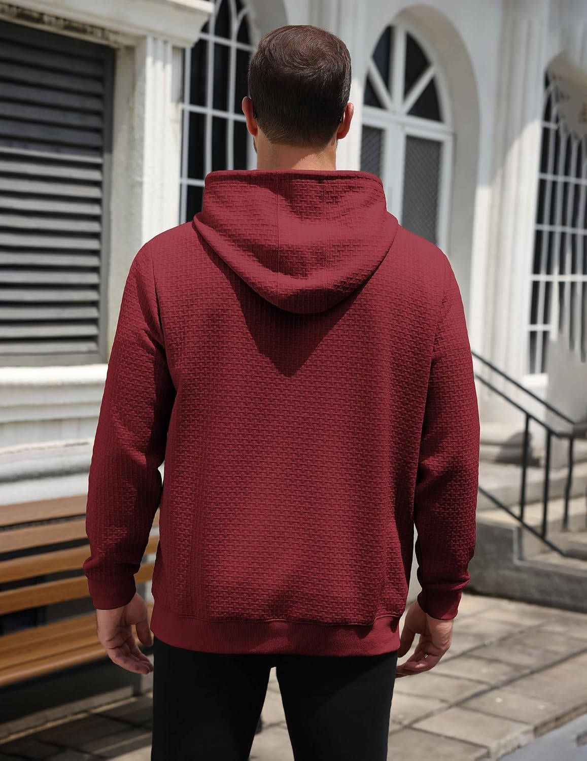image:imageCOOFANDY Mens Hoodie Pullover Casual Hooded Sweatshirt Kangaroo Pocket Mens Hoodie Lightweight Pullover with Kangaroo Pocket Soft Knit Fabric Ideal for Casual Daily Wear Weekend TravelWine Red