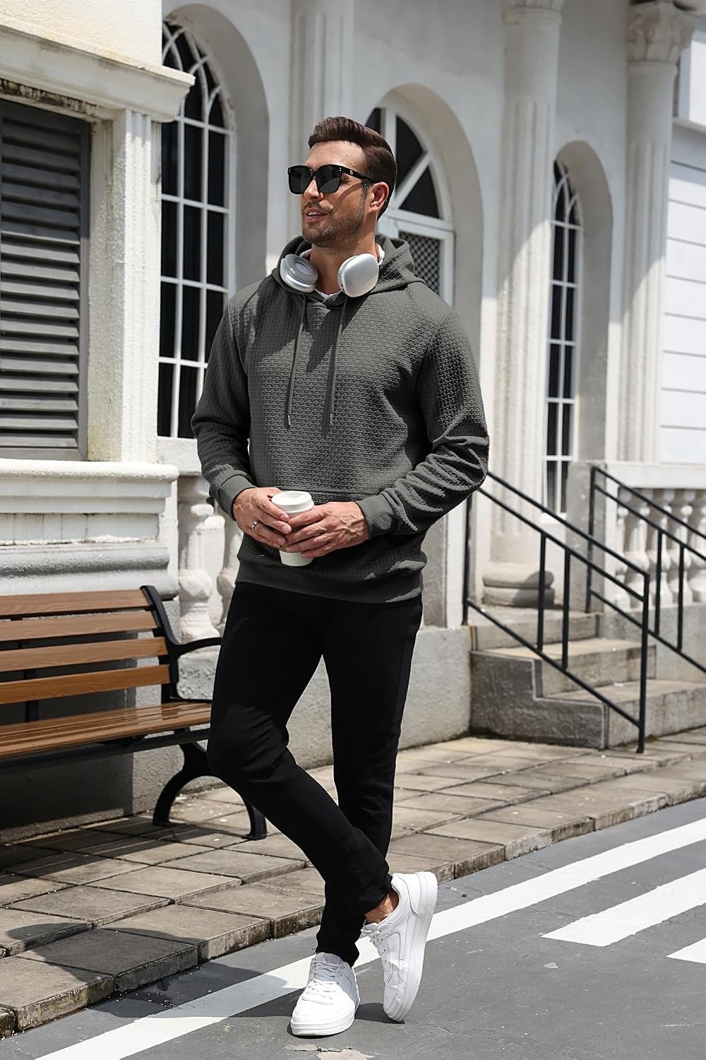 image:imageCOOFANDY Mens Hoodie Pullover Casual Hooded Sweatshirt Kangaroo Pocket Mens Hoodie Lightweight Pullover with Kangaroo Pocket Soft Knit Fabric Ideal for Casual Daily Wear Weekend TravelDark Gray