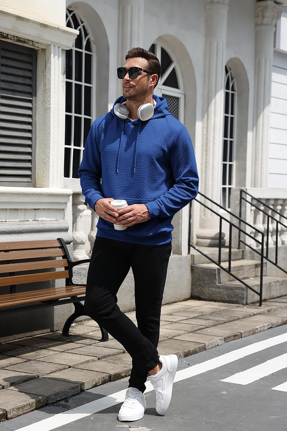 image:imageCOOFANDY Mens Hoodie Pullover Casual Hooded Sweatshirt Kangaroo Pocket Mens Hoodie Lightweight Pullover with Kangaroo Pocket Soft Knit Fabric Ideal for Casual Daily Wear Weekend TravelRoyal Blue