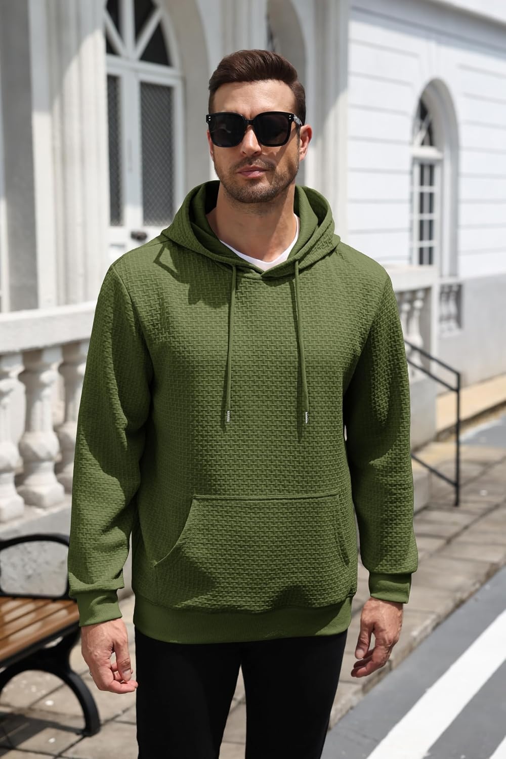 image:imageCOOFANDY Mens Hoodie Pullover Casual Hooded Sweatshirt Kangaroo Pocket Mens Hoodie Lightweight Pullover with Kangaroo Pocket Soft Knit Fabric Ideal for Casual Daily Wear Weekend TravelArmy Green