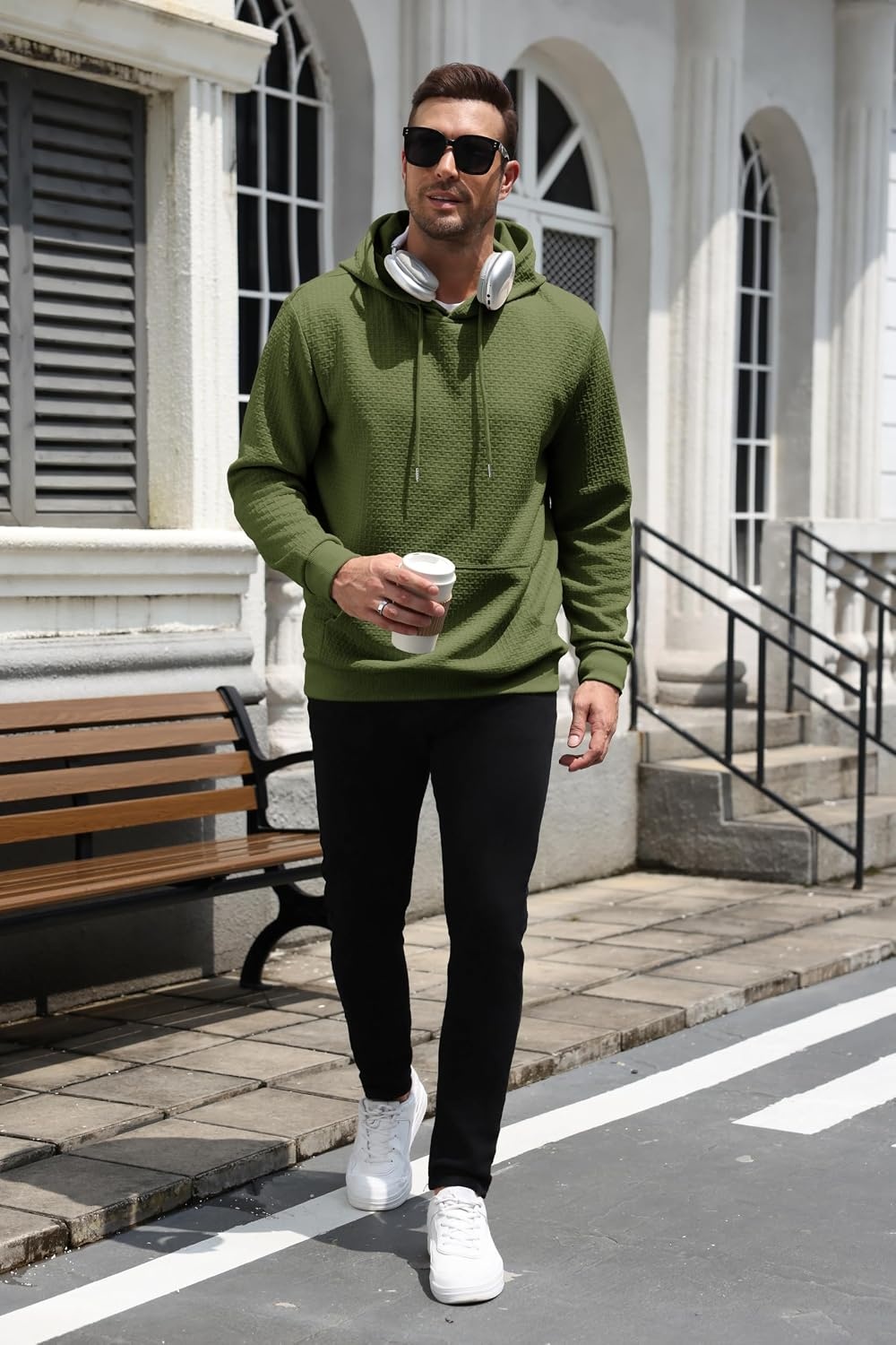 image:imageCOOFANDY Mens Hoodie Pullover Casual Hooded Sweatshirt Kangaroo Pocket Mens Hoodie Lightweight Pullover with Kangaroo Pocket Soft Knit Fabric Ideal for Casual Daily Wear Weekend TravelArmy Green