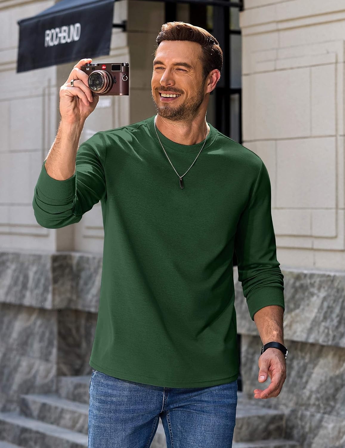 image:imageCOOFANDY Mens Long Sleeve Tee Shirts Heavy Weight Cotton Crew Neck TShirt Regular Fit Casual Basic TeesGreen