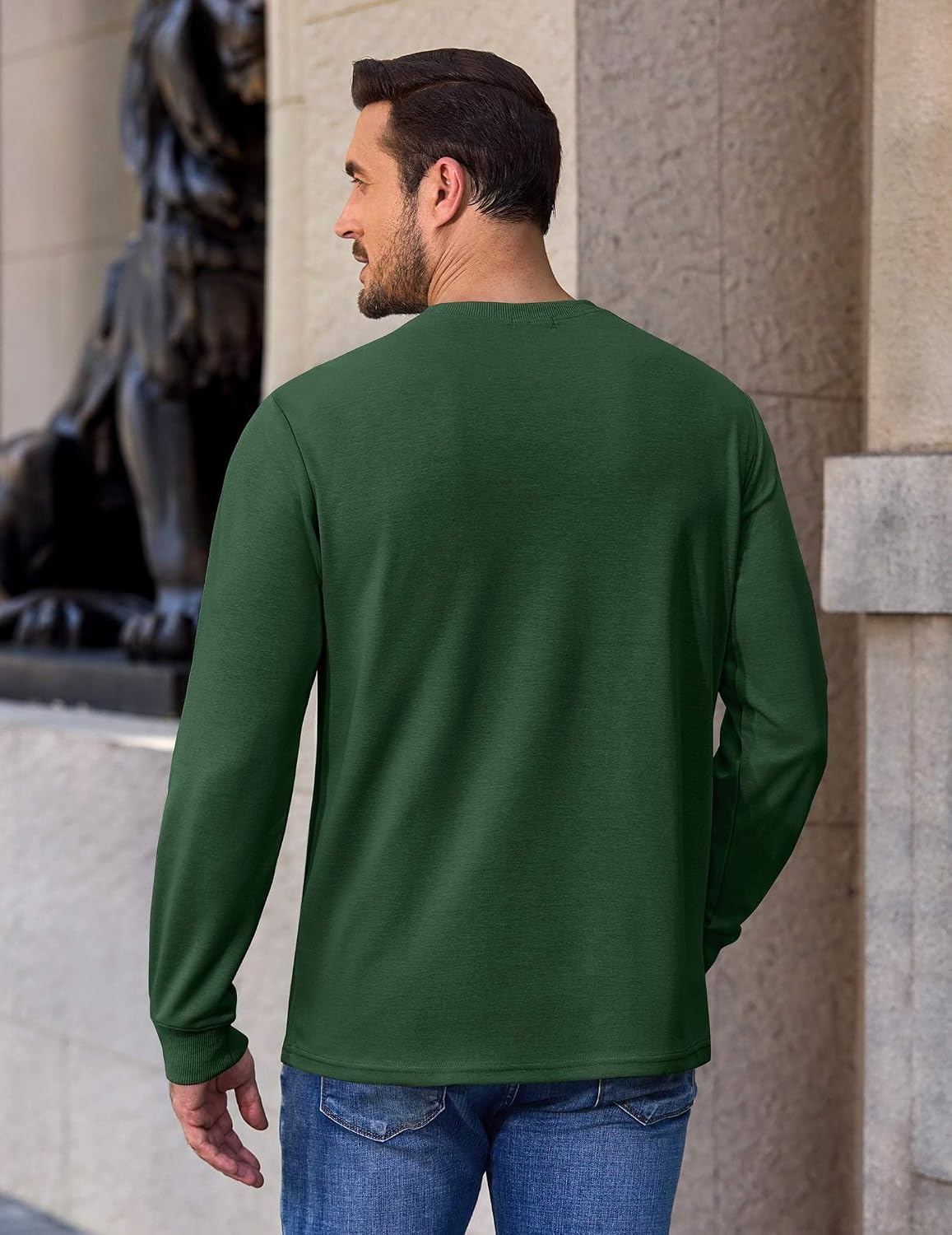 image:imageCOOFANDY Mens Long Sleeve Tee Shirts Heavy Weight Cotton Crew Neck TShirt Regular Fit Casual Basic TeesGreen