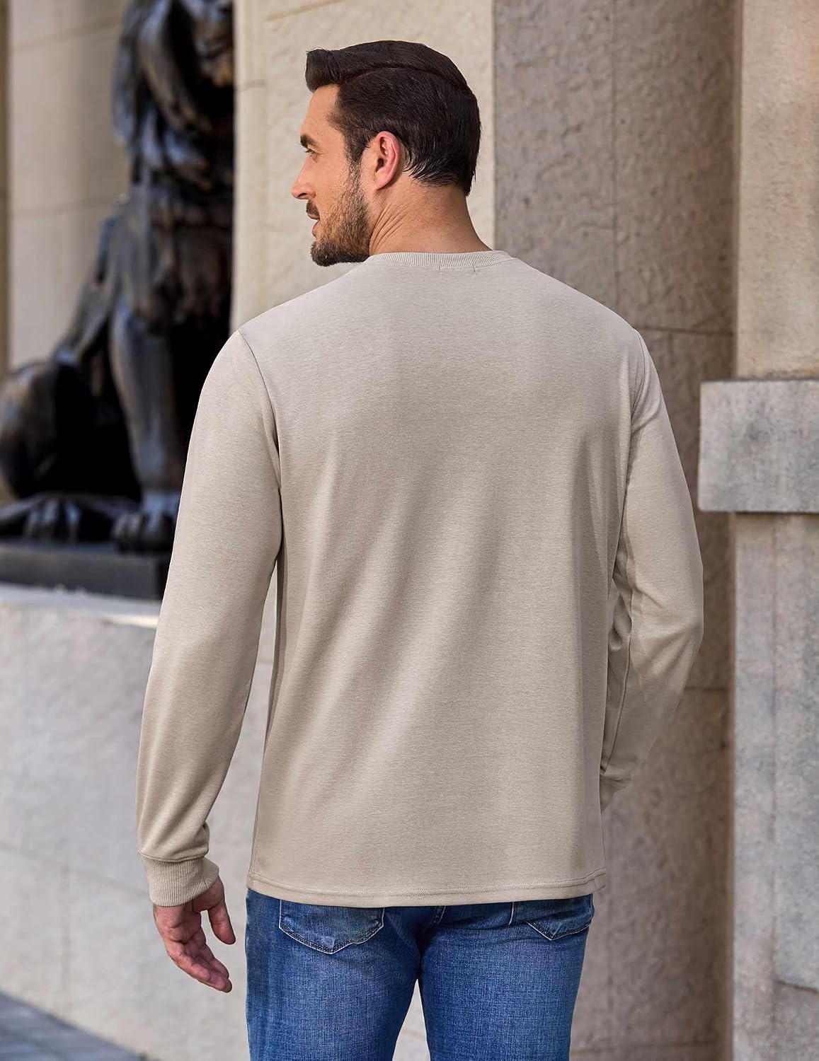 image:imageCOOFANDY Mens Long Sleeve Tee Shirts Heavy Weight Cotton Crew Neck TShirt Regular Fit Casual Basic TeesKhaki