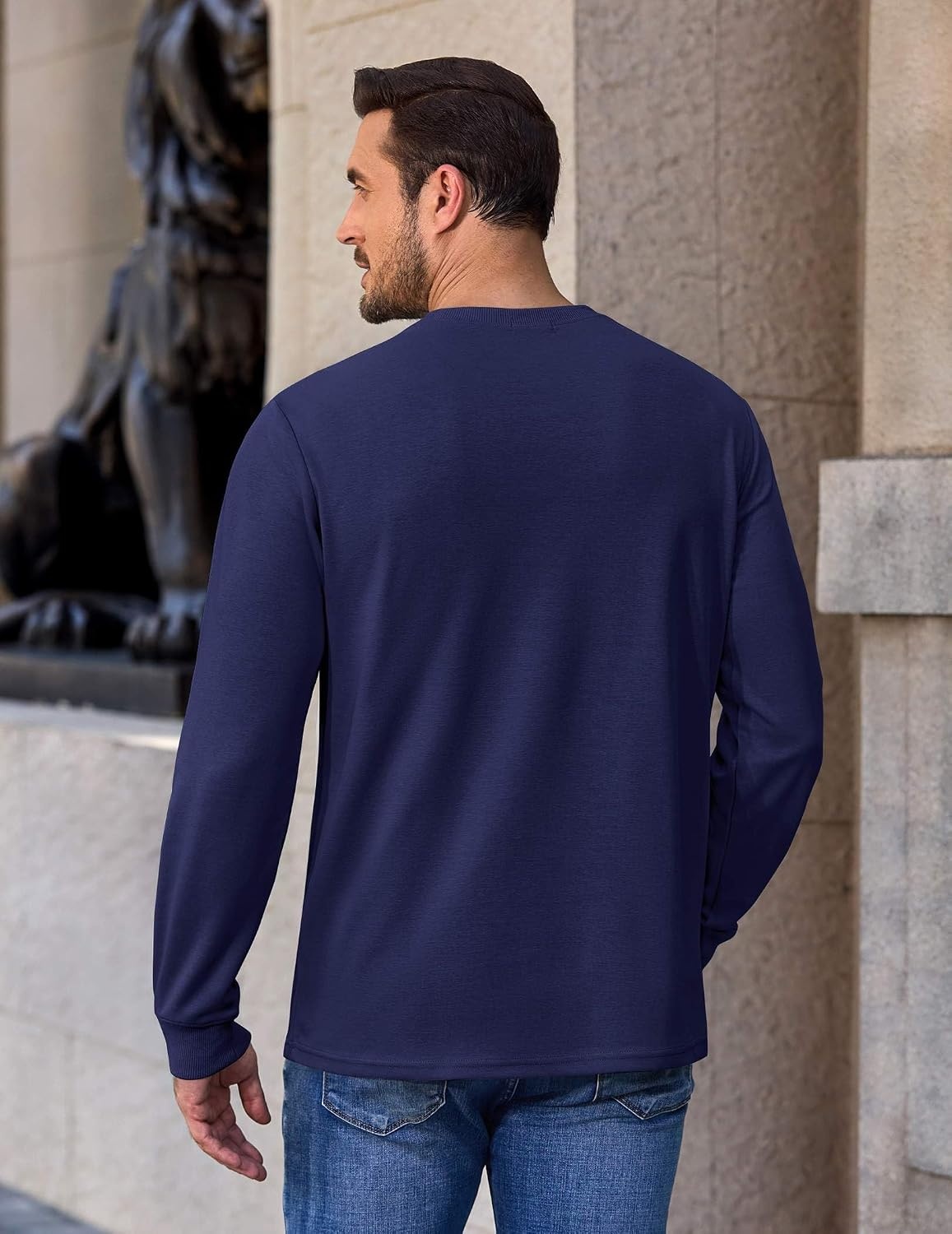 image:imageCOOFANDY Mens Long Sleeve Tee Shirts Heavy Weight Cotton Crew Neck TShirt Regular Fit Casual Basic TeesNavy