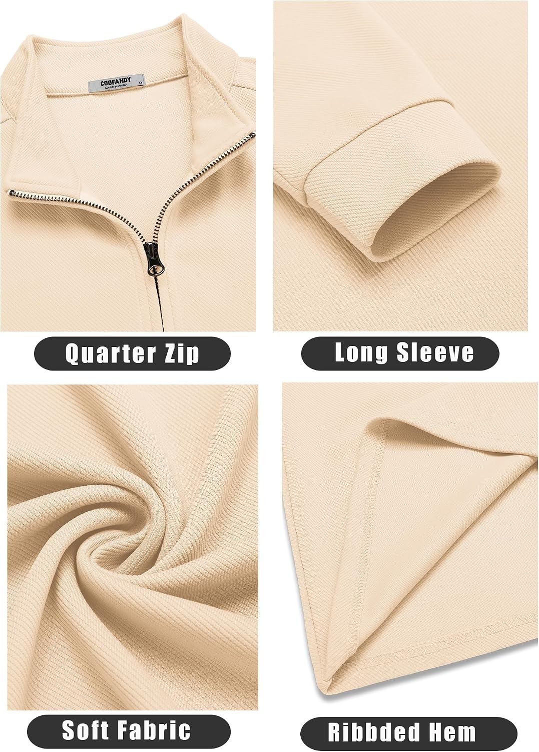 image:imageCOOFANDY Mens Quarter Zip Up Pullover Lightweight Mock Neck Sweatshirt Half ZipLightweightMock NeckCasualSoft fabricSimple and ClassicBeige