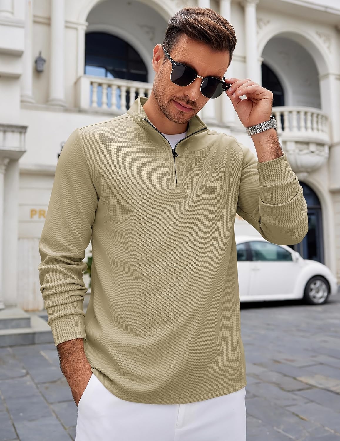 image:imageCOOFANDY Mens Quarter Zip Up Pullover Lightweight Mock Neck Sweatshirt Half ZipLightweightMock NeckCasualSoft fabricSimple and ClassicCamel