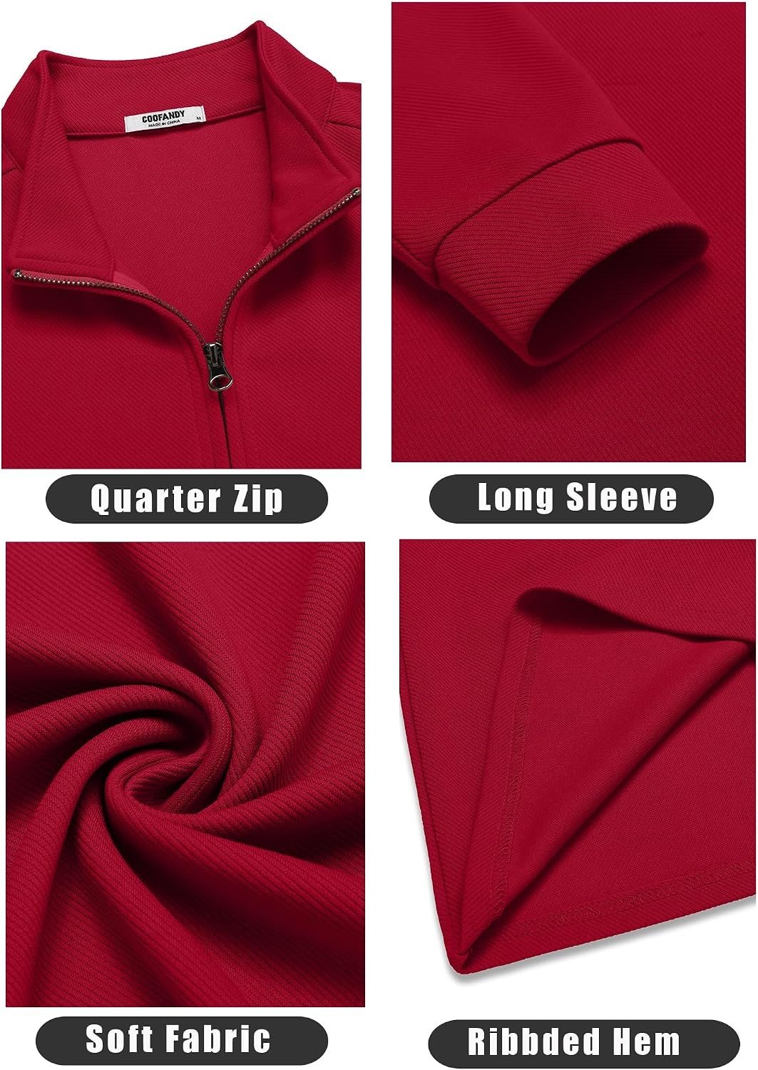 image:imageCOOFANDY Mens Quarter Zip Up Pullover Lightweight Mock Neck Sweatshirt Half ZipLightweightMock NeckCasualSoft fabricSimple and ClassicDark Red