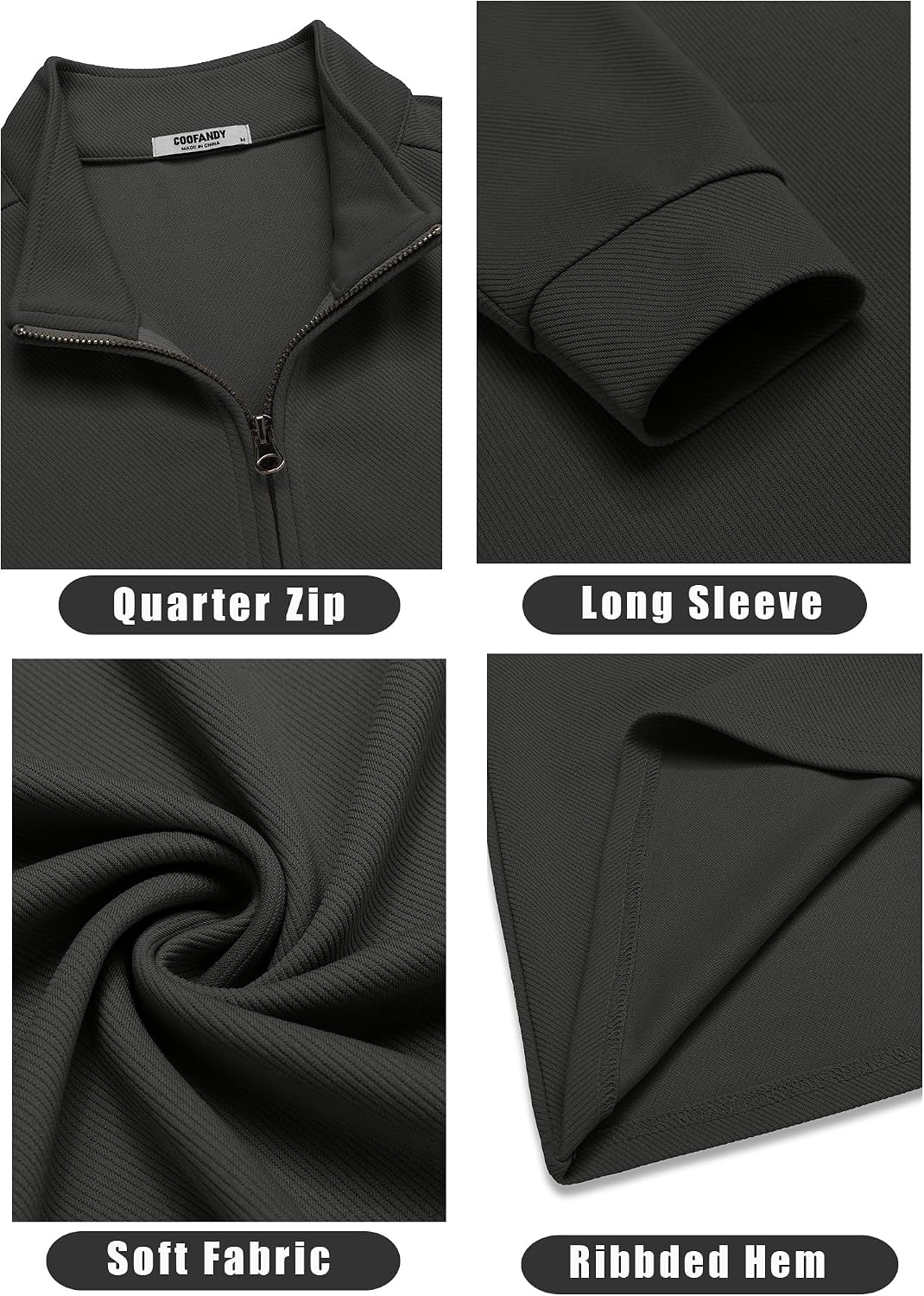 image:imageCOOFANDY Mens Quarter Zip Up Pullover Lightweight Mock Neck Sweatshirt Half ZipLightweightMock NeckCasualSoft fabricSimple and ClassicDrak Grey