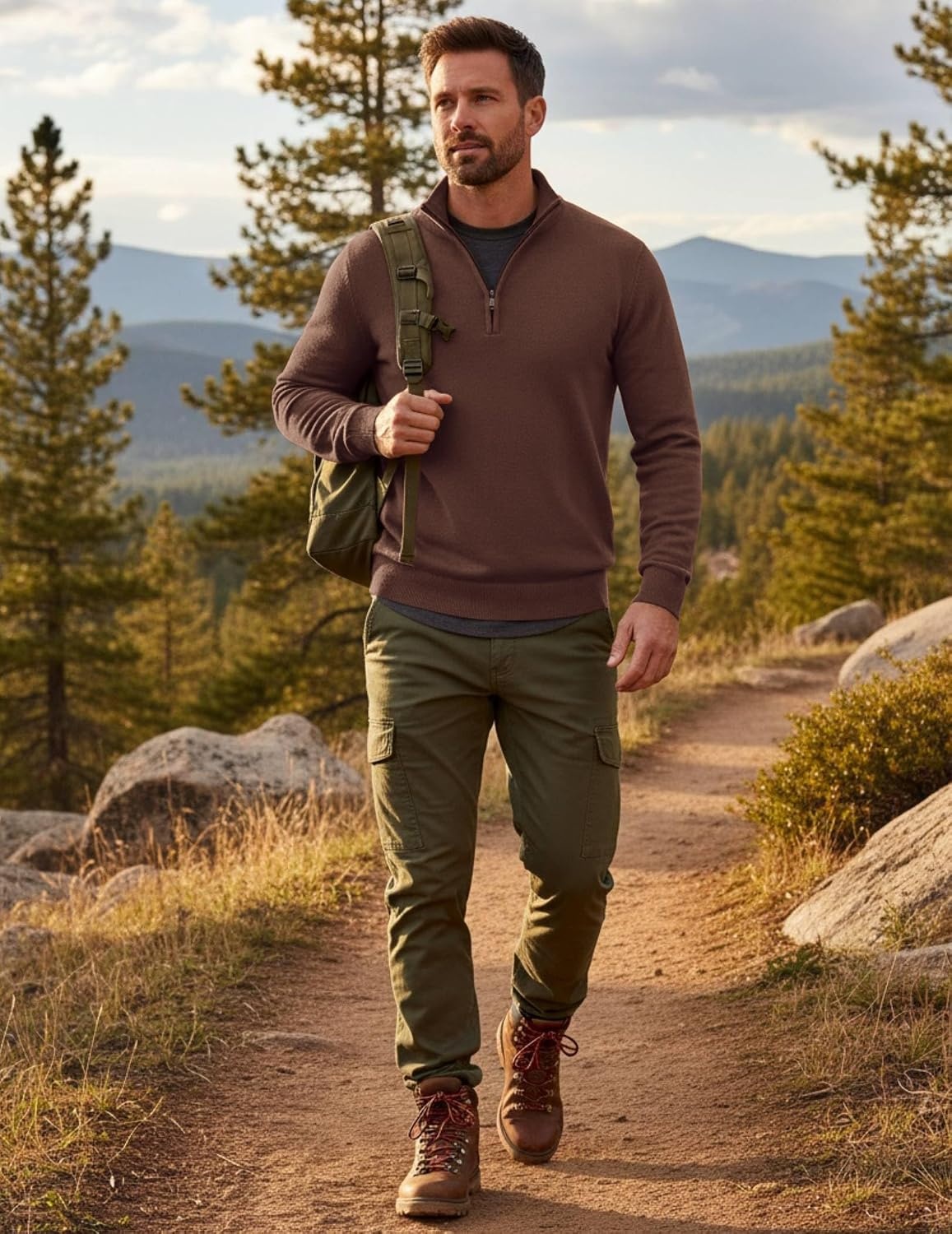image:imageCOOFANDY Mens Quarter Zip Up Sweaters Slim Fit Lightweight Mock Pullover Casual Polo Sweaters Quarter Zip Pullover Business Winter Fall Relaxed Fit Knit Turtleneck Sweater Metal Zipper PullDark Brown