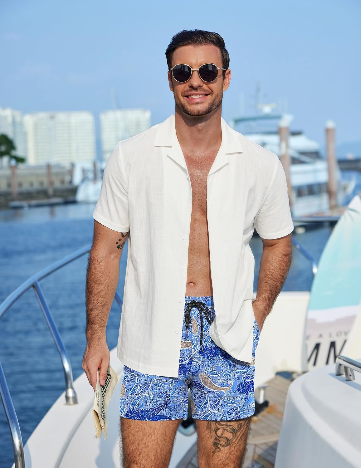 image:imageCOOFANDY Mens Swim Trunks Quick Dry Board Shorts Swimwear Bathing Suit Quick Dry Four Way Stretch Fabric3 inch InseamSide PocketsP Blue Cashews