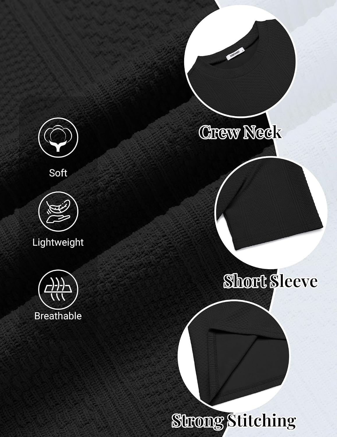 image:imageCOOFANDY Mens T Shirts Short Sleeve Casual Crewneck Pullover Tees Textured Shirts Classic Knit Summer Top Bassic Loose Tee Soft Breathable Fashion Daily Work VacationBlack