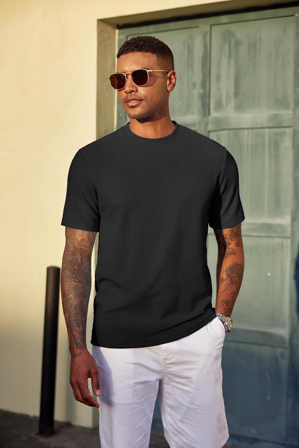 image:imageCOOFANDY Mens T Shirts Short Sleeve Casual Crewneck Pullover Tees Textured Shirts Classic Knit Summer Top Bassic Loose Tee Soft Breathable Fashion Daily Work VacationBlack