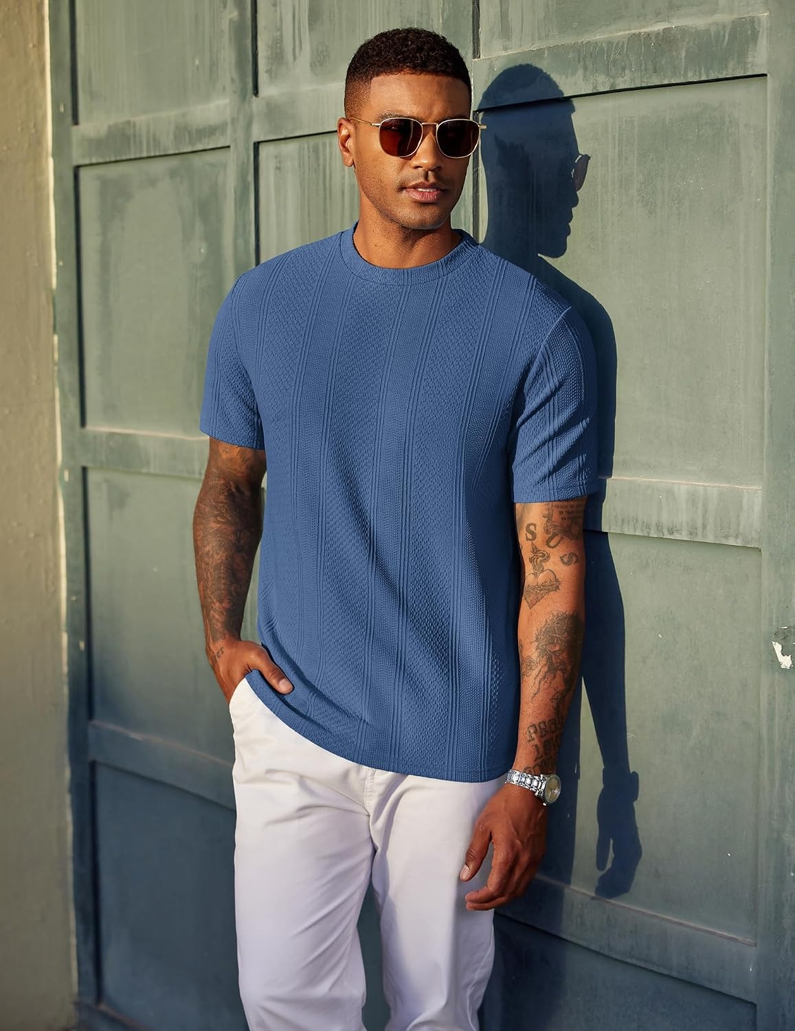 image:imageCOOFANDY Mens T Shirts Short Sleeve Casual Crewneck Pullover Tees Textured Shirts Classic Knit Summer Top Bassic Loose Tee Soft Breathable Fashion Daily Work VacationCaptains Blue