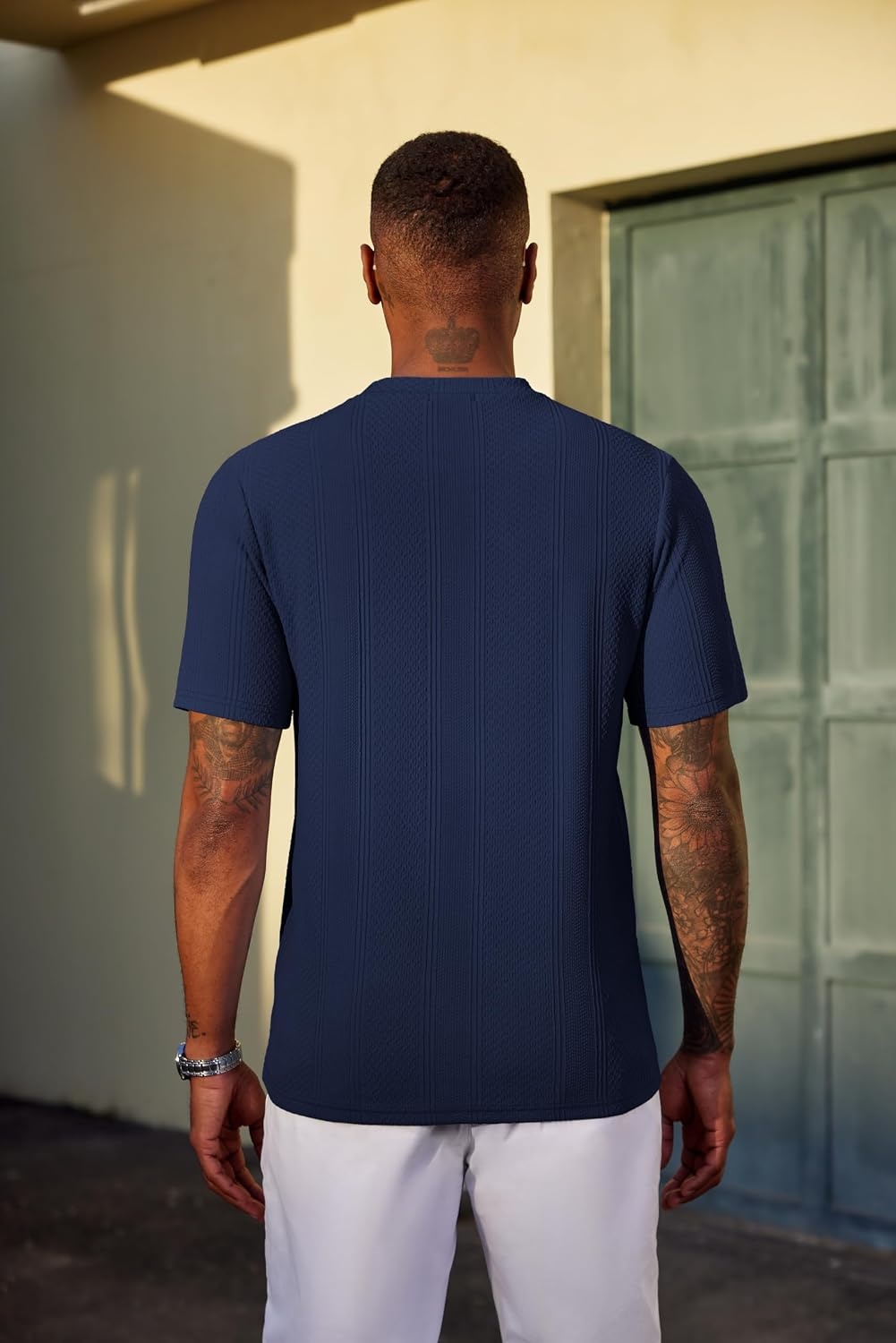 image:imageCOOFANDY Mens T Shirts Short Sleeve Casual Crewneck Pullover Tees Textured Shirts Classic Knit Summer Top Bassic Loose Tee Soft Breathable Fashion Daily Work VacationNavy Blue