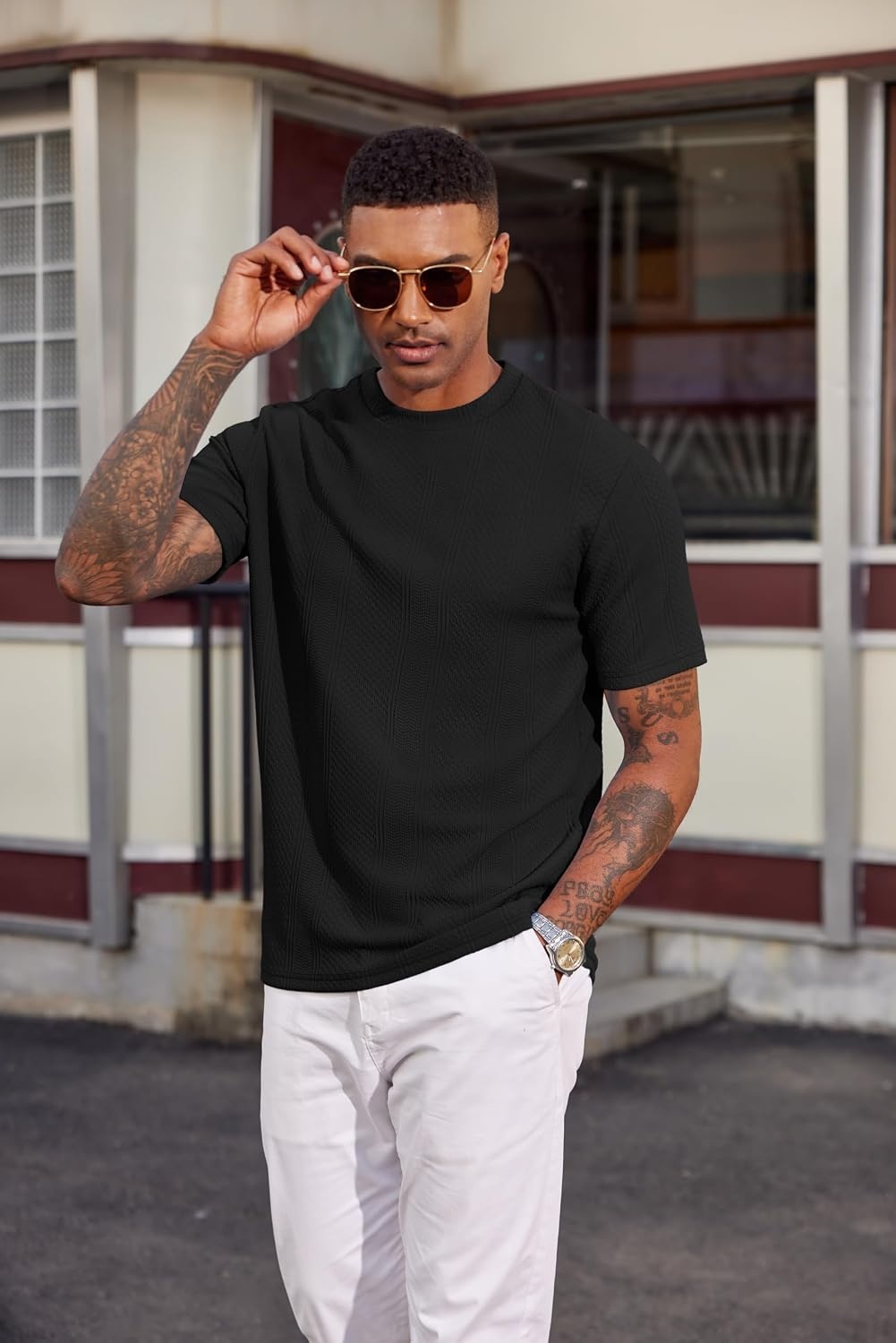 image:imageCOOFANDY Mens T Shirts Short Sleeve Casual Crewneck Pullover Tees Textured Shirts Classic Knit Summer Top Bassic Loose Tee Soft Breathable Fashion Daily Work VacationBlack