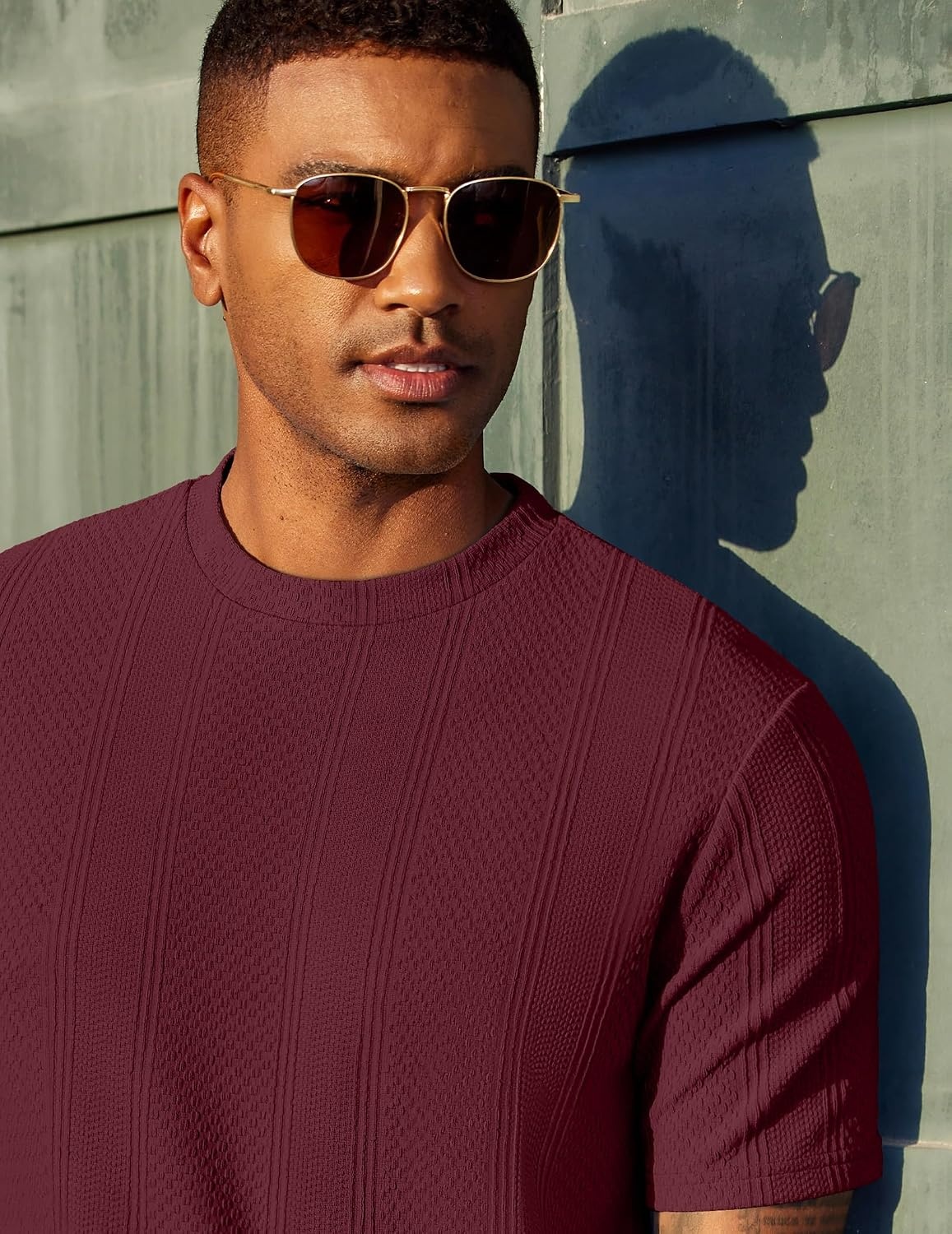 image:imageCOOFANDY Mens T Shirts Short Sleeve Casual Crewneck Pullover Tees Textured Shirts Classic Knit Summer Top Bassic Loose Tee Soft Breathable Fashion Daily Work VacationWine Red