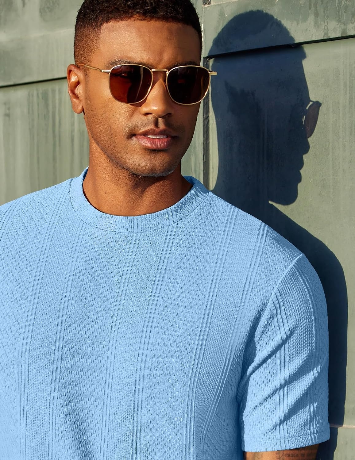 image:imageCOOFANDY Mens T Shirts Short Sleeve Casual Crewneck Pullover Tees Textured Shirts Classic Knit Summer Top Bassic Loose Tee Soft Breathable Fashion Daily Work VacationLight Blue