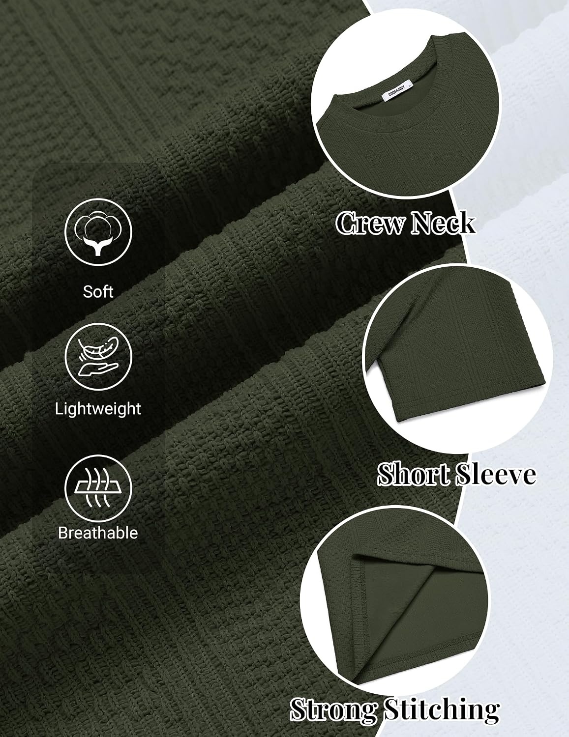 image:imageCOOFANDY Mens T Shirts Short Sleeve Casual Crewneck Pullover Tees Textured Shirts Classic Knit Summer Top Bassic Loose Tee Soft Breathable Fashion Daily Work VacationArmy Green