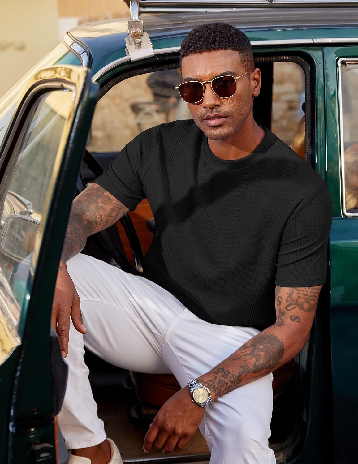 image:imageCOOFANDY Mens T Shirts Short Sleeve Casual Crewneck Pullover Tees Textured Shirts Classic Knit Summer Top Bassic Loose Tee Soft Breathable Fashion Daily Work VacationBlack