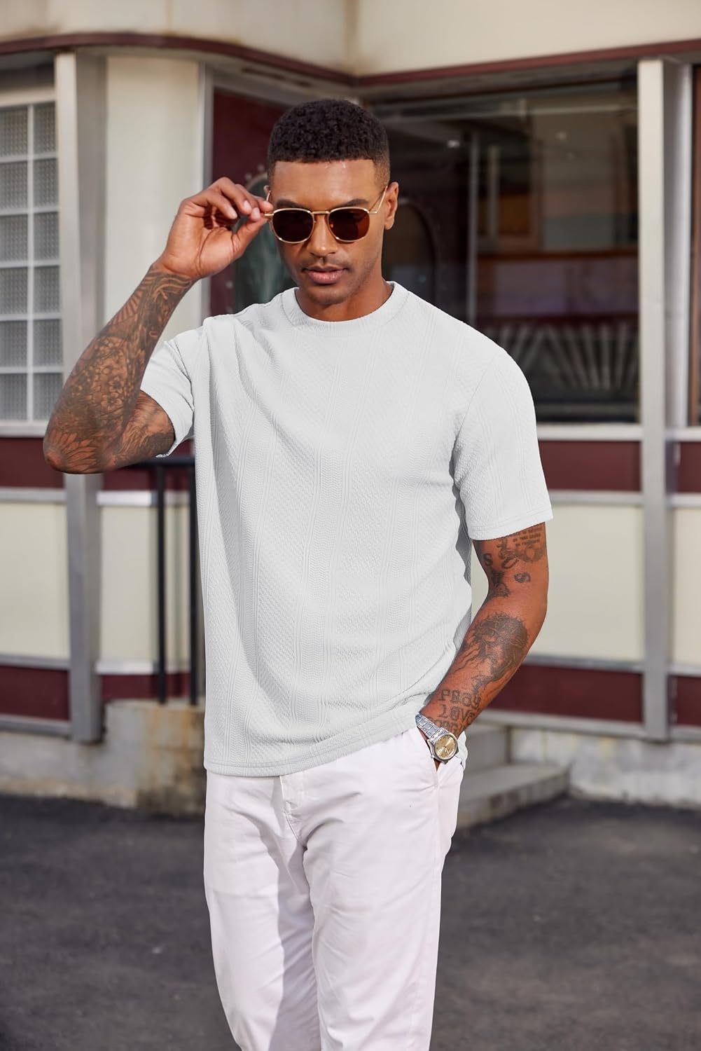 image:imageCOOFANDY Mens T Shirts Short Sleeve Casual Crewneck Pullover Tees Textured Shirts Classic Knit Summer Top Bassic Loose Tee Soft Breathable Fashion Daily Work VacationWhite