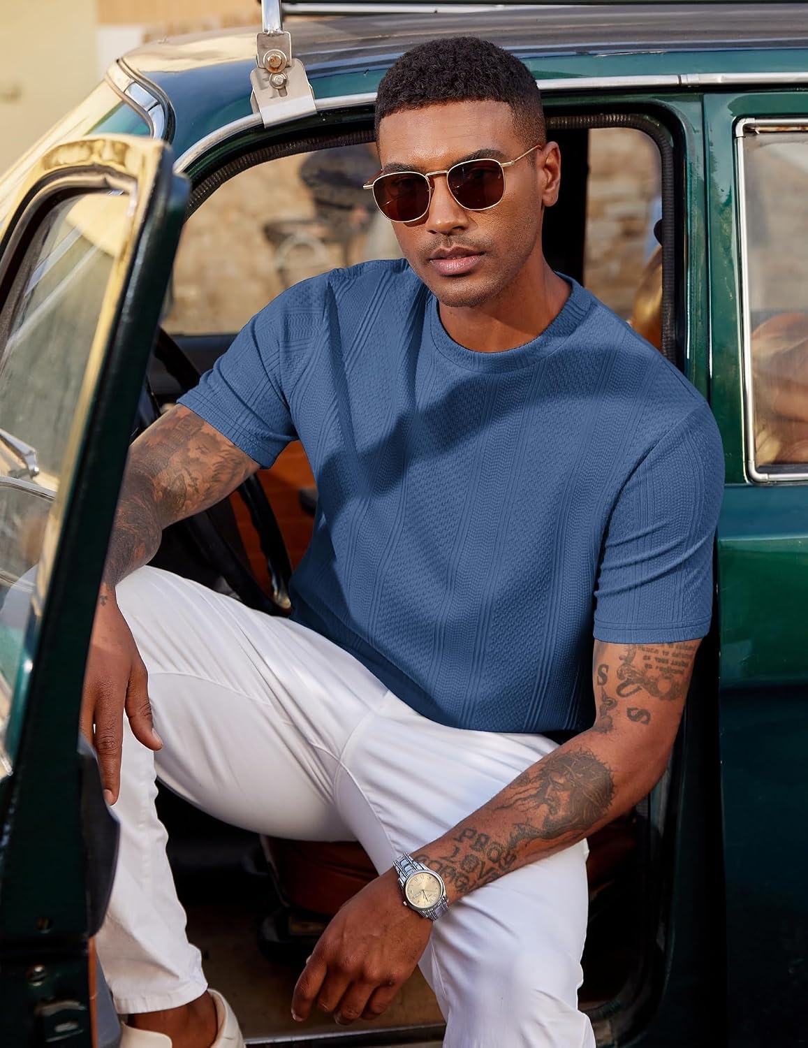 image:imageCOOFANDY Mens T Shirts Short Sleeve Casual Crewneck Pullover Tees Textured Shirts Classic Knit Summer Top Bassic Loose Tee Soft Breathable Fashion Daily Work VacationCaptains Blue