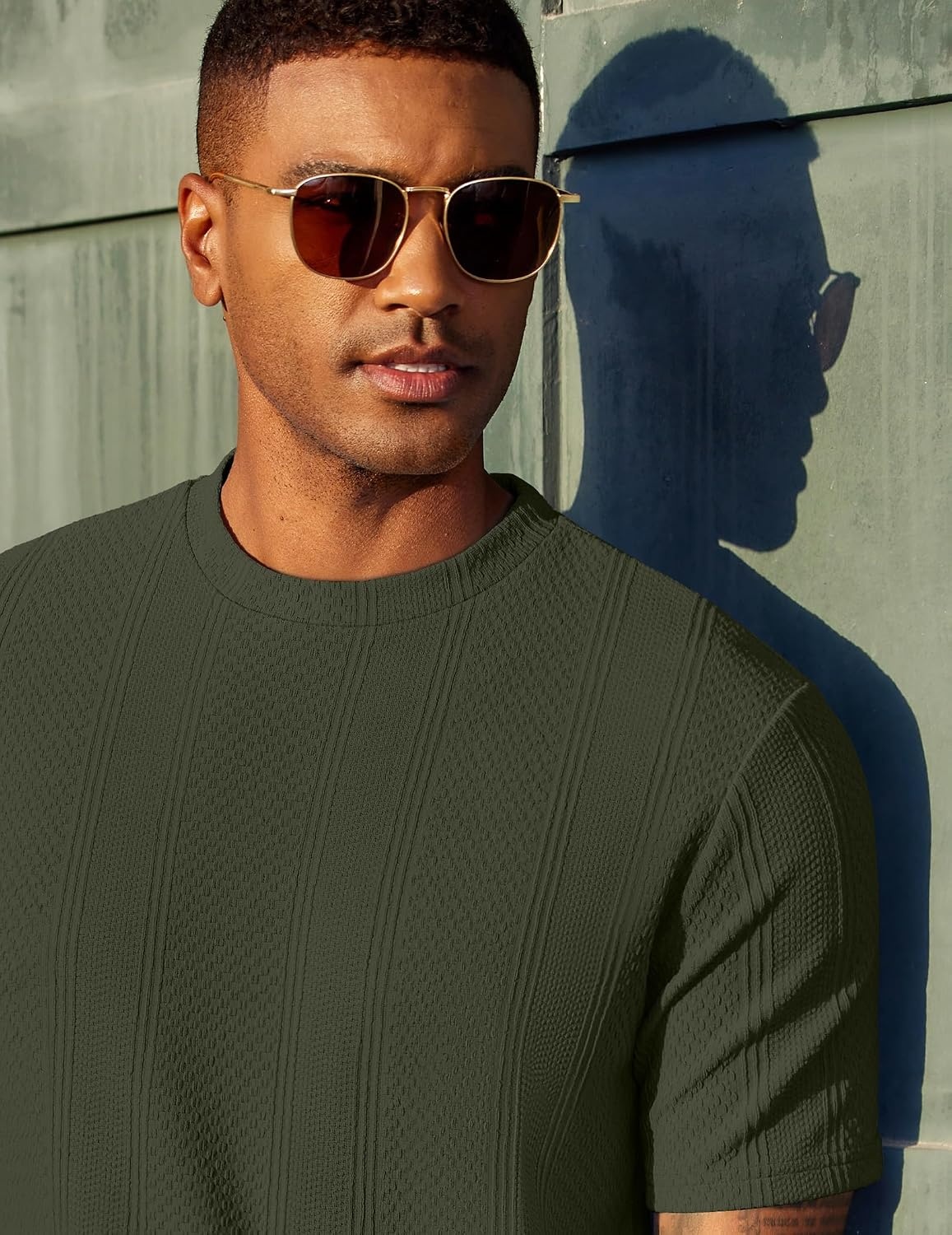 image:imageCOOFANDY Mens T Shirts Short Sleeve Casual Crewneck Pullover Tees Textured Shirts Classic Knit Summer Top Bassic Loose Tee Soft Breathable Fashion Daily Work VacationArmy Green