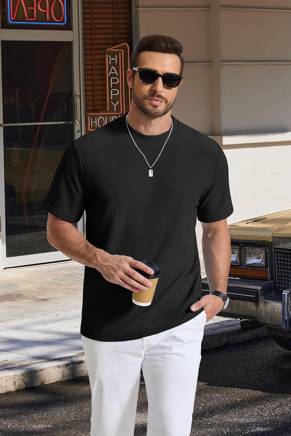 image:imageCOOFANDY Mens T Shirts Short Sleeve Casual Crewneck Pullover Tees Textured Shirts Classic Knit Summer Top Bassic Loose Tee Soft Breathable Fashion Daily Work VacationBlack